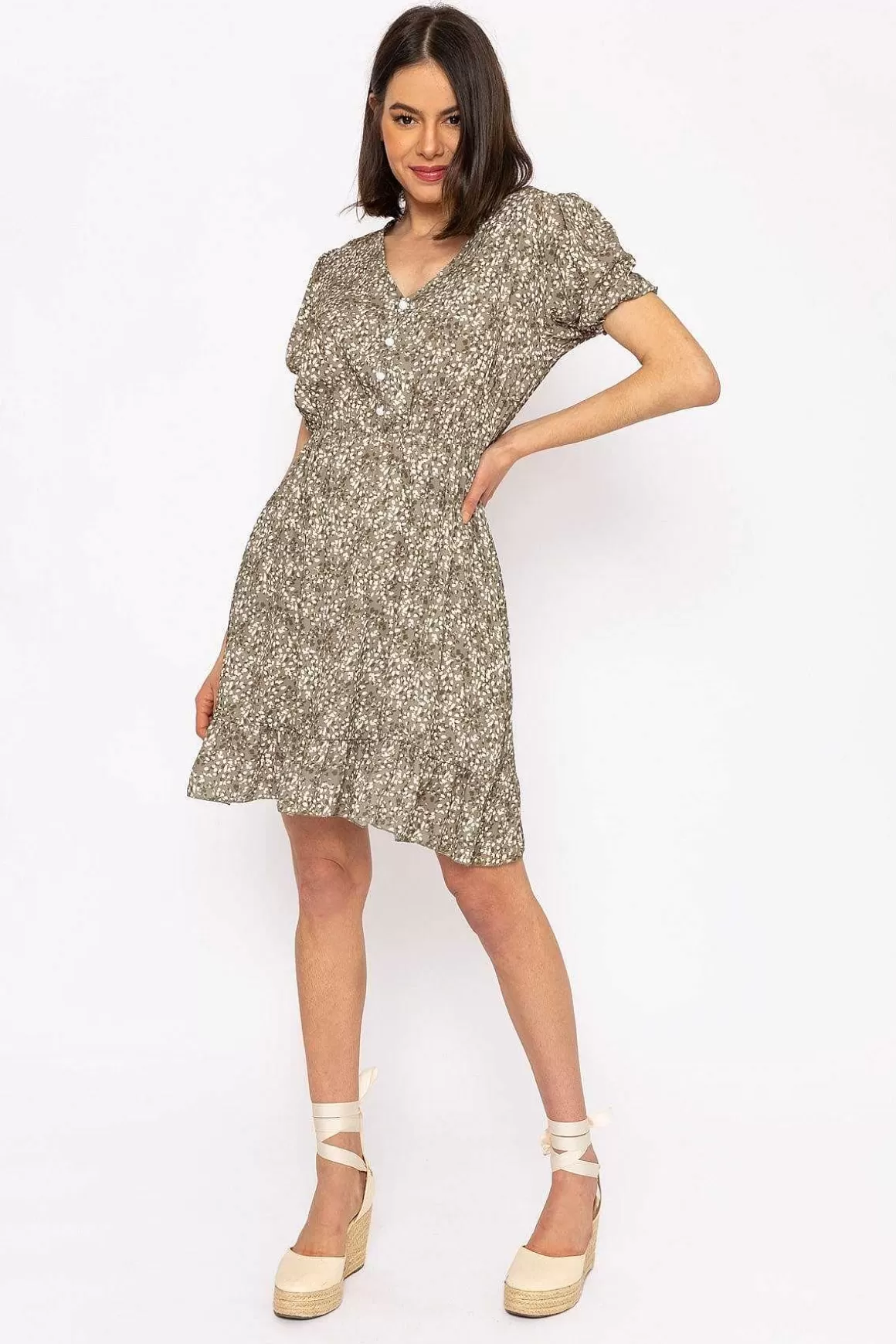 Pala D'oro Kimberley Short Dress In Khaki Floral Print Sale