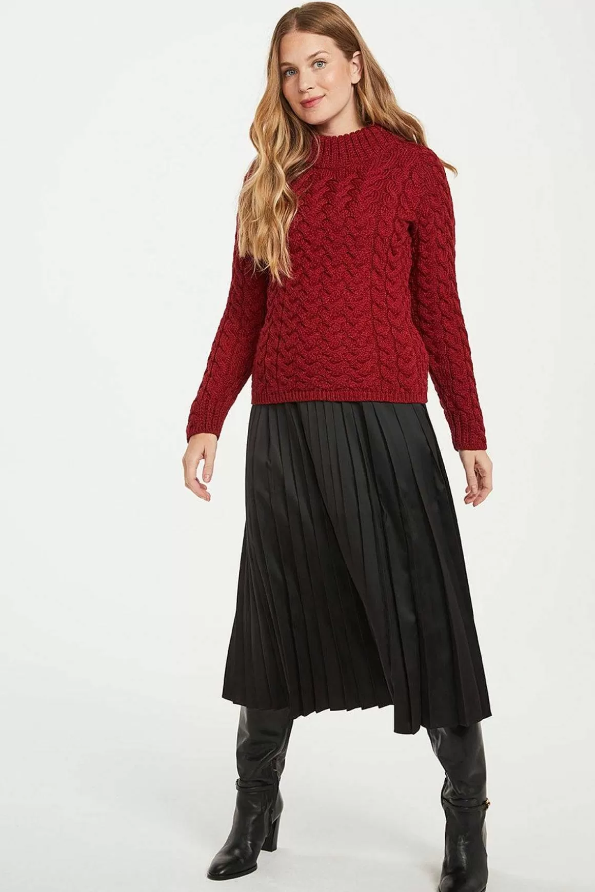 Aran Woollen Mills Knightstown Aran Crew Sweater In Red Sale