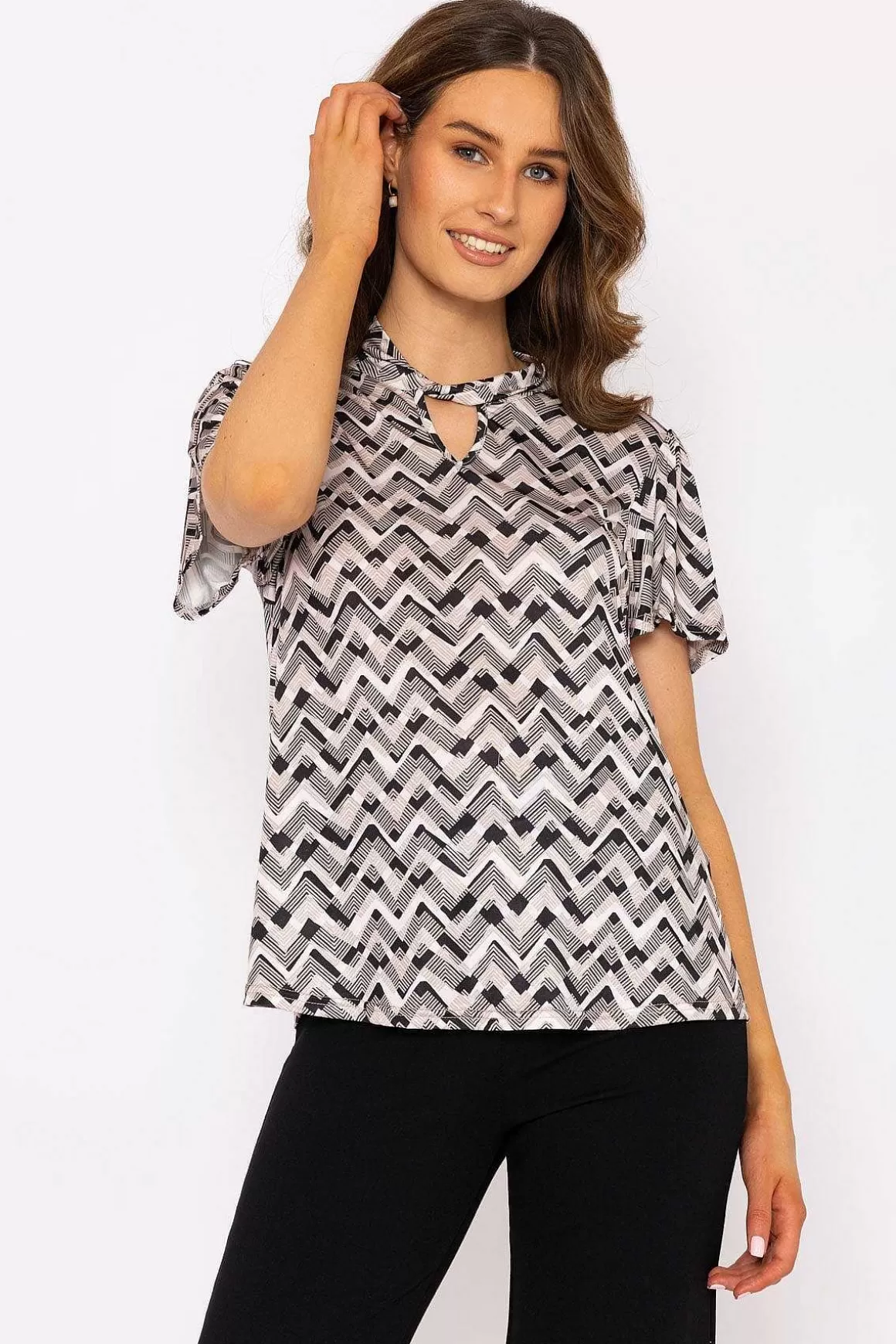 J'aime la Vie Knot Neck Top In Beige Print Outlet