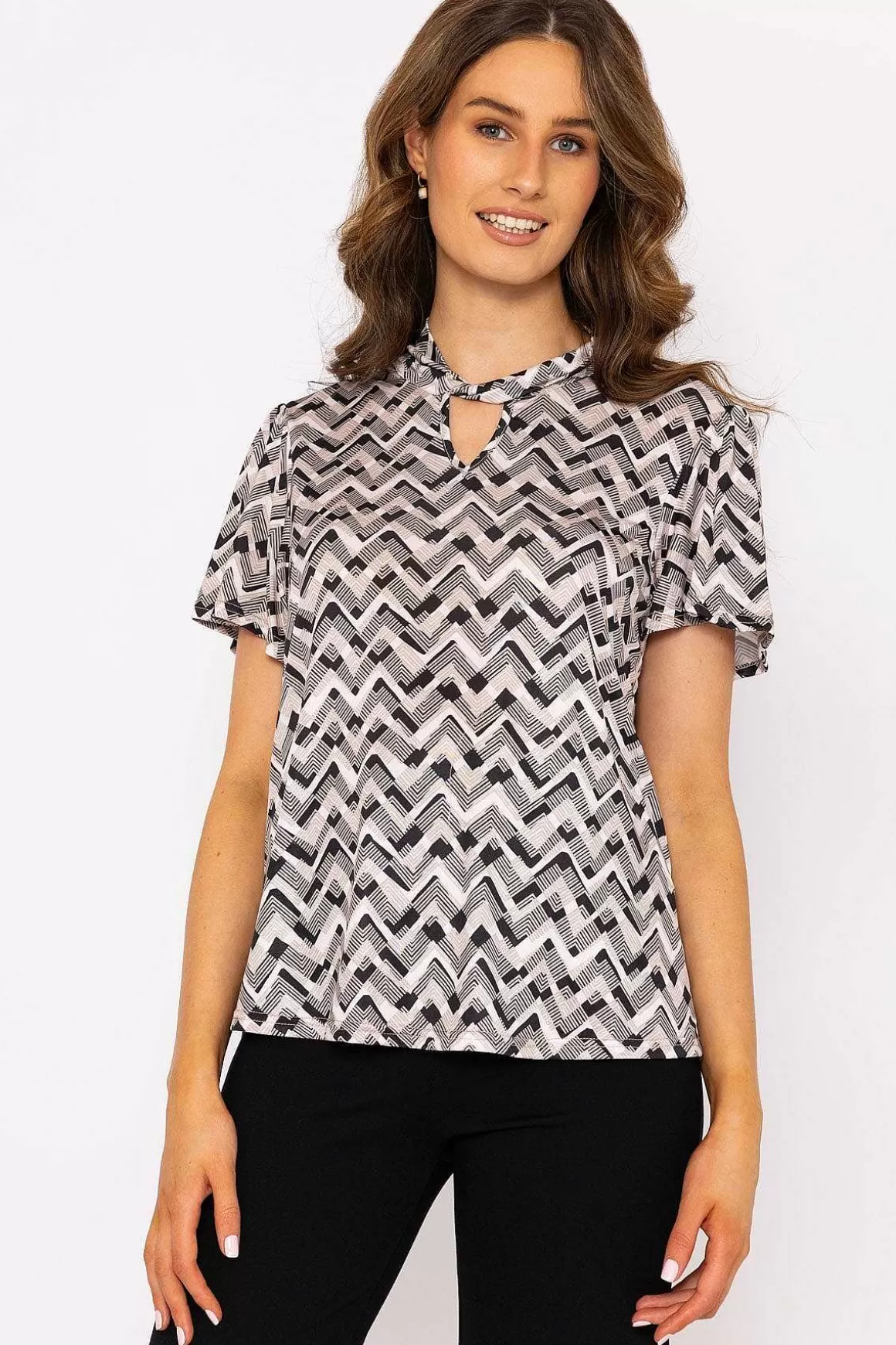 J'aime la Vie Knot Neck Top In Beige Print Outlet