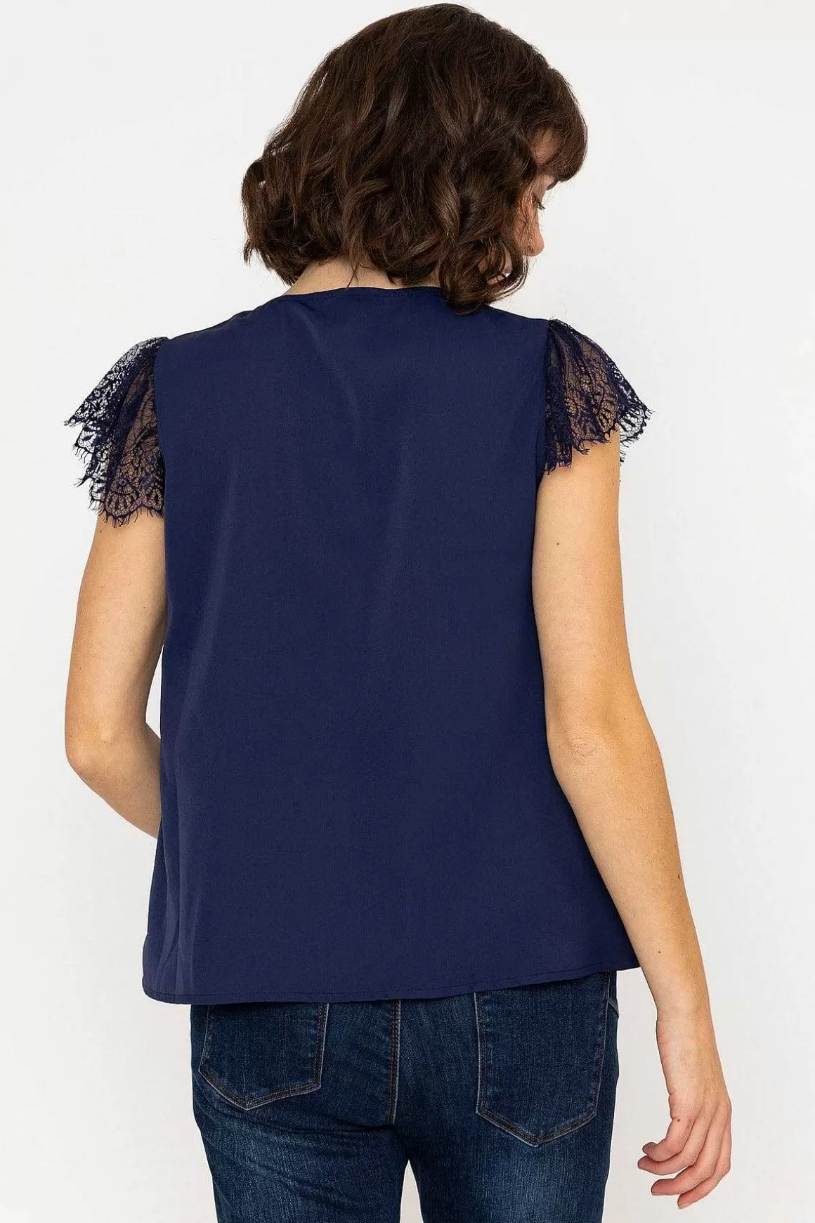 Rowen Avenue Lace Cap Sleeve Top In Navy Flash Sale