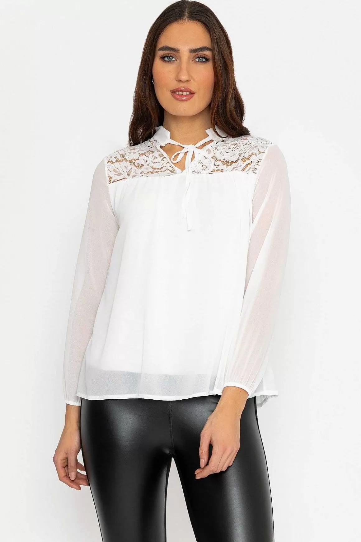 Pala D'oro Lace Insert Blouse In Ecru Cheap