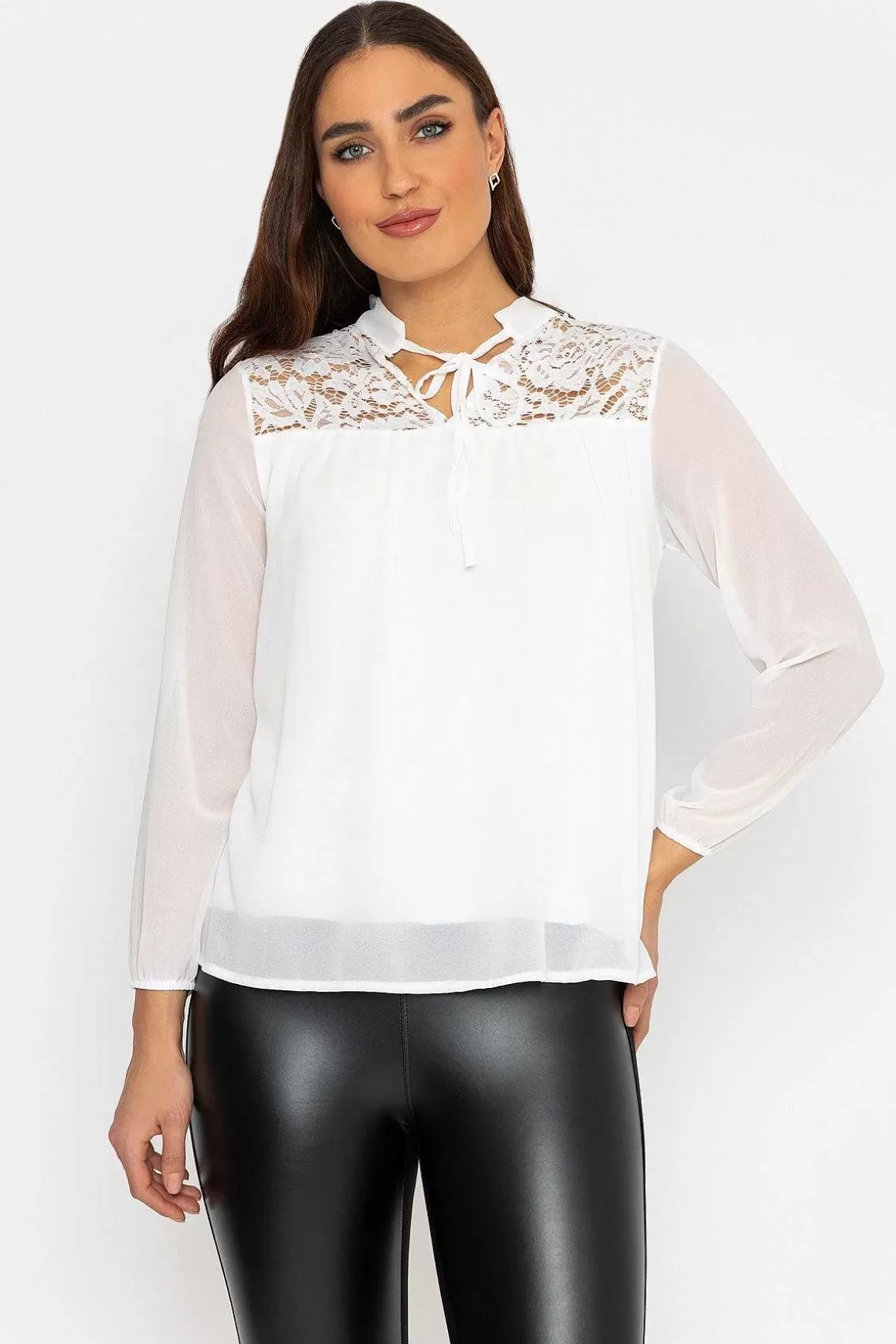 Pala D'oro Lace Insert Blouse In Ecru Cheap