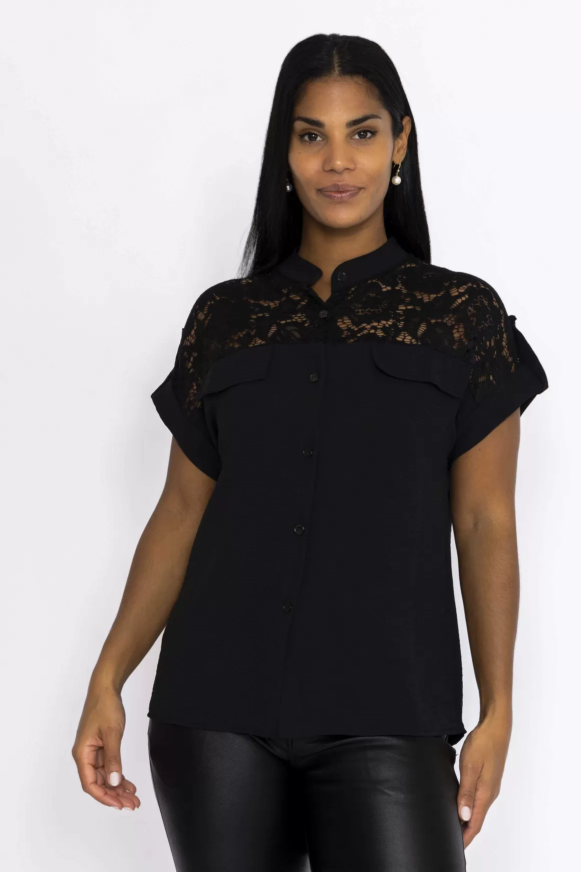 Pala D'oro Lace Insert Shirt In Black Fashion