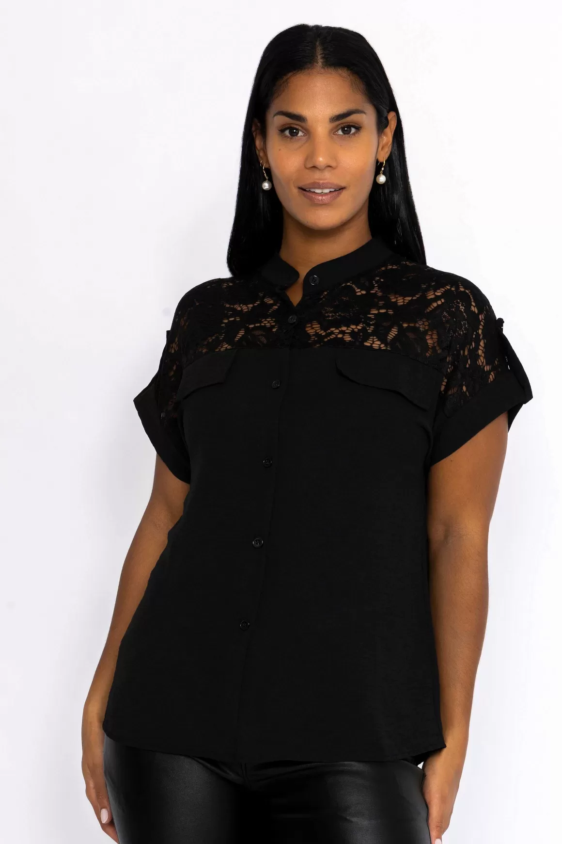 Pala D'oro Lace Insert Shirt In Black Fashion