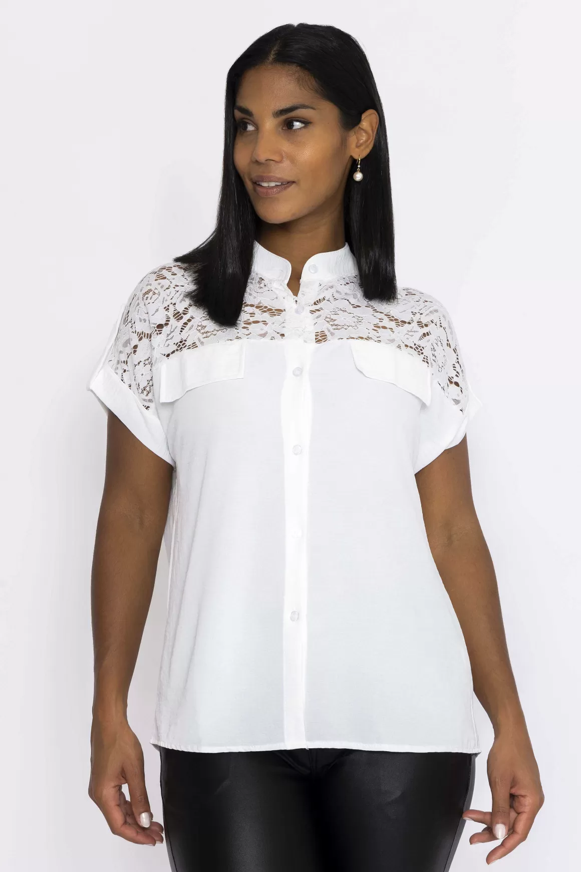 Pala D'oro Lace Insert Shirt In Ecru Cheap