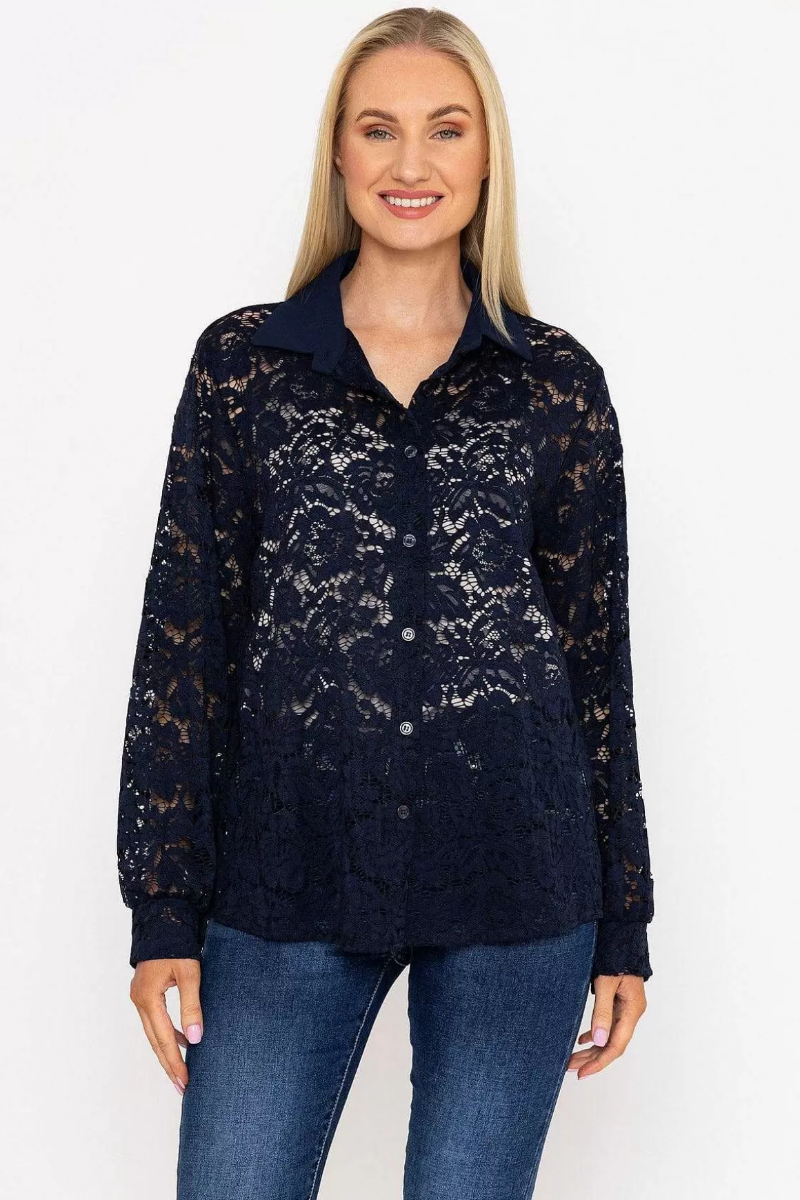 Pala D'oro Lace Shirt In Navy Outlet