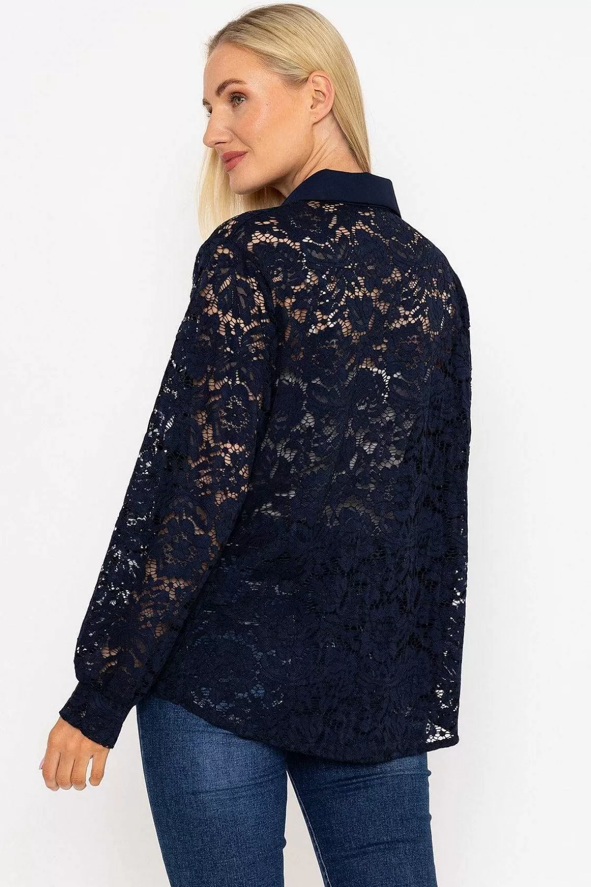 Pala D'oro Lace Shirt In Navy Outlet