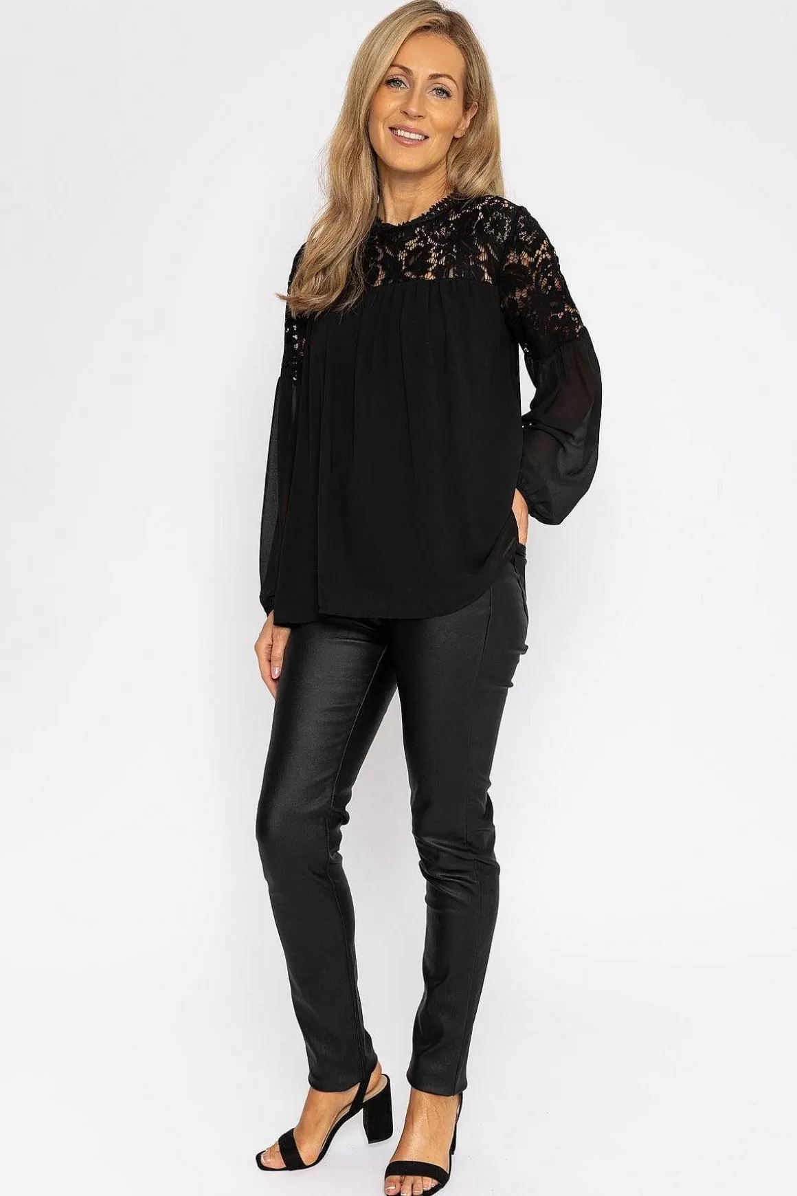 Pala D'oro Lace Sleeve Blouse In Black Outlet