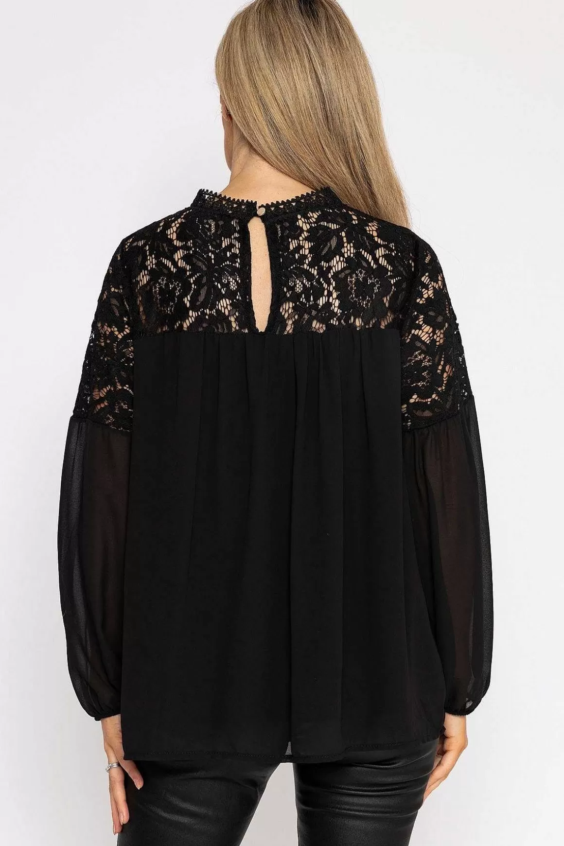 Pala D'oro Lace Sleeve Blouse In Black Outlet