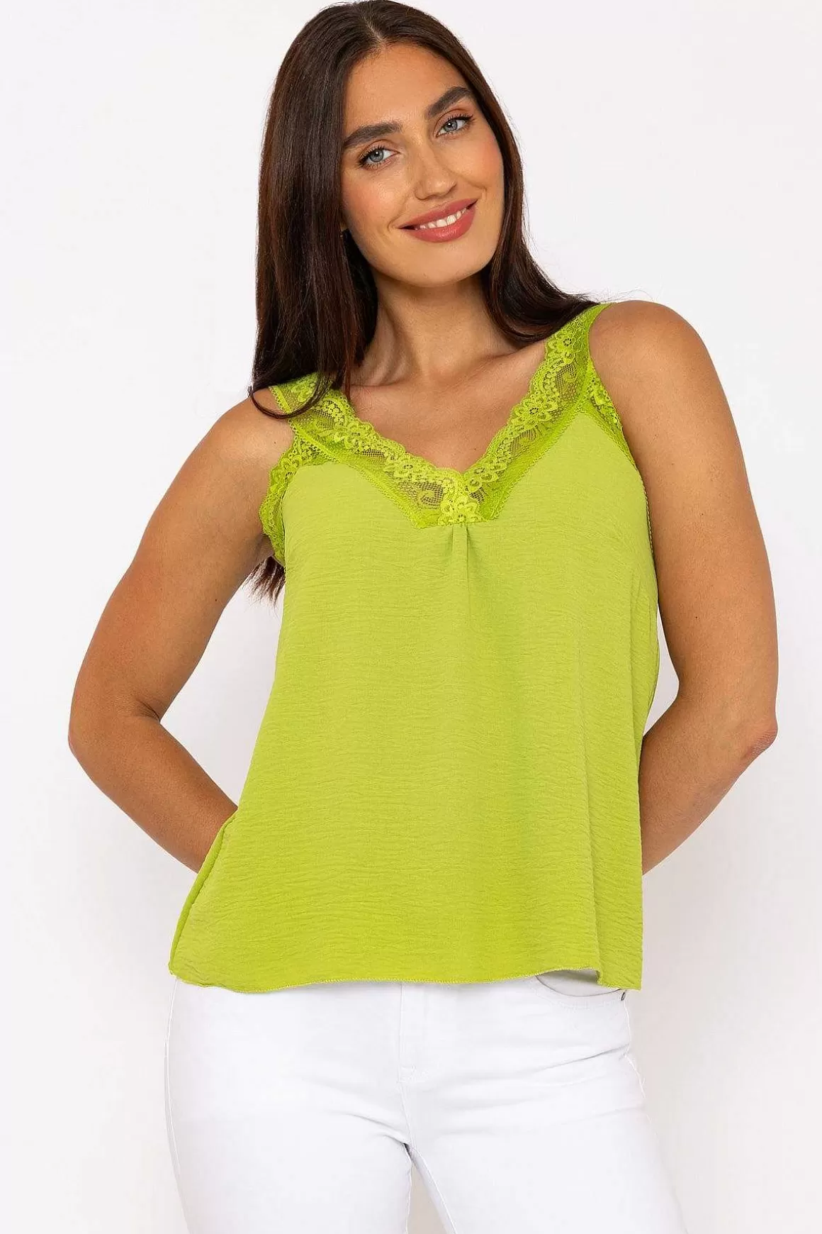 Pala D'oro Lace Trim Cami In Green Clearance