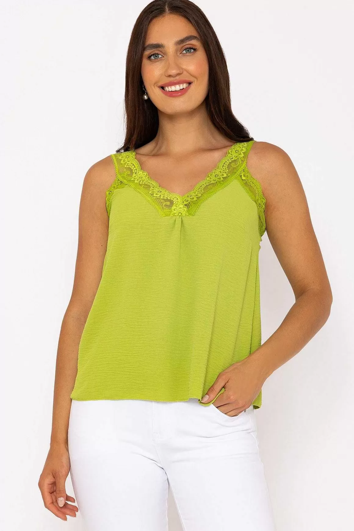 Pala D'oro Lace Trim Cami In Green Clearance