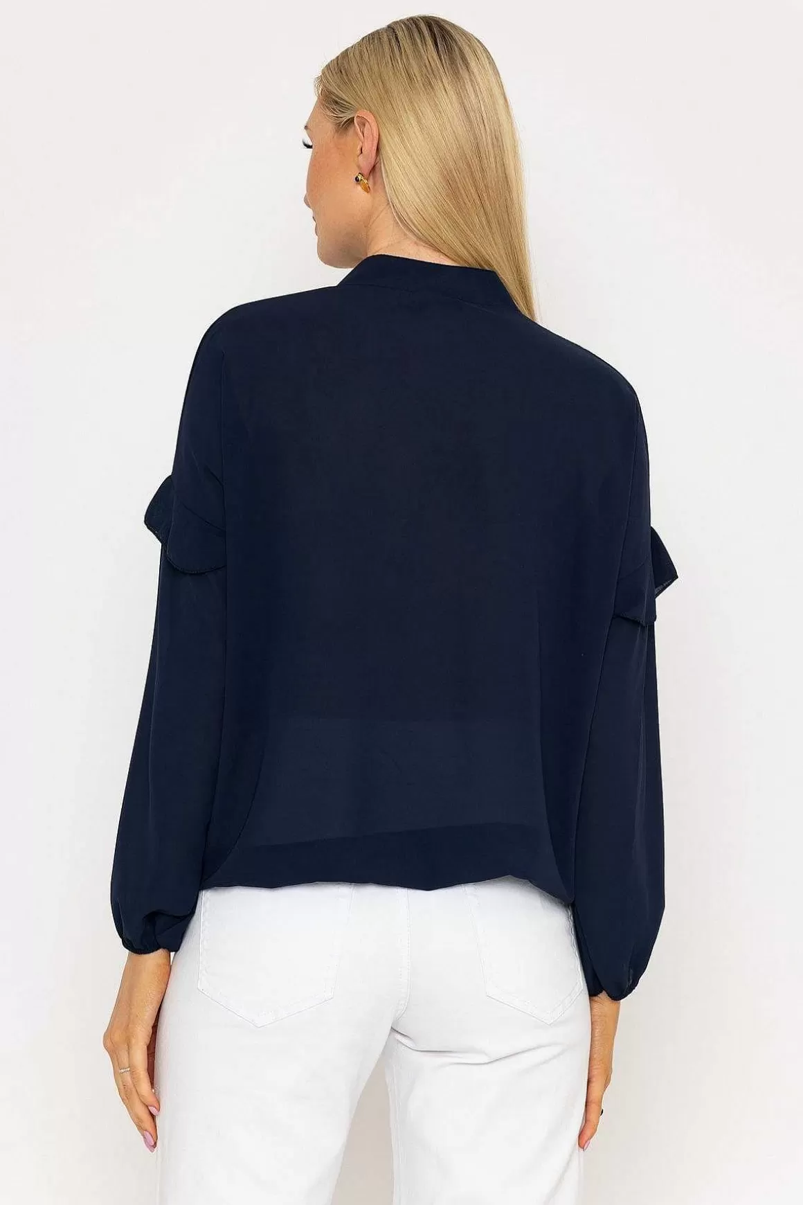 Pala D'oro Lace Up Blouse In Navy Hot