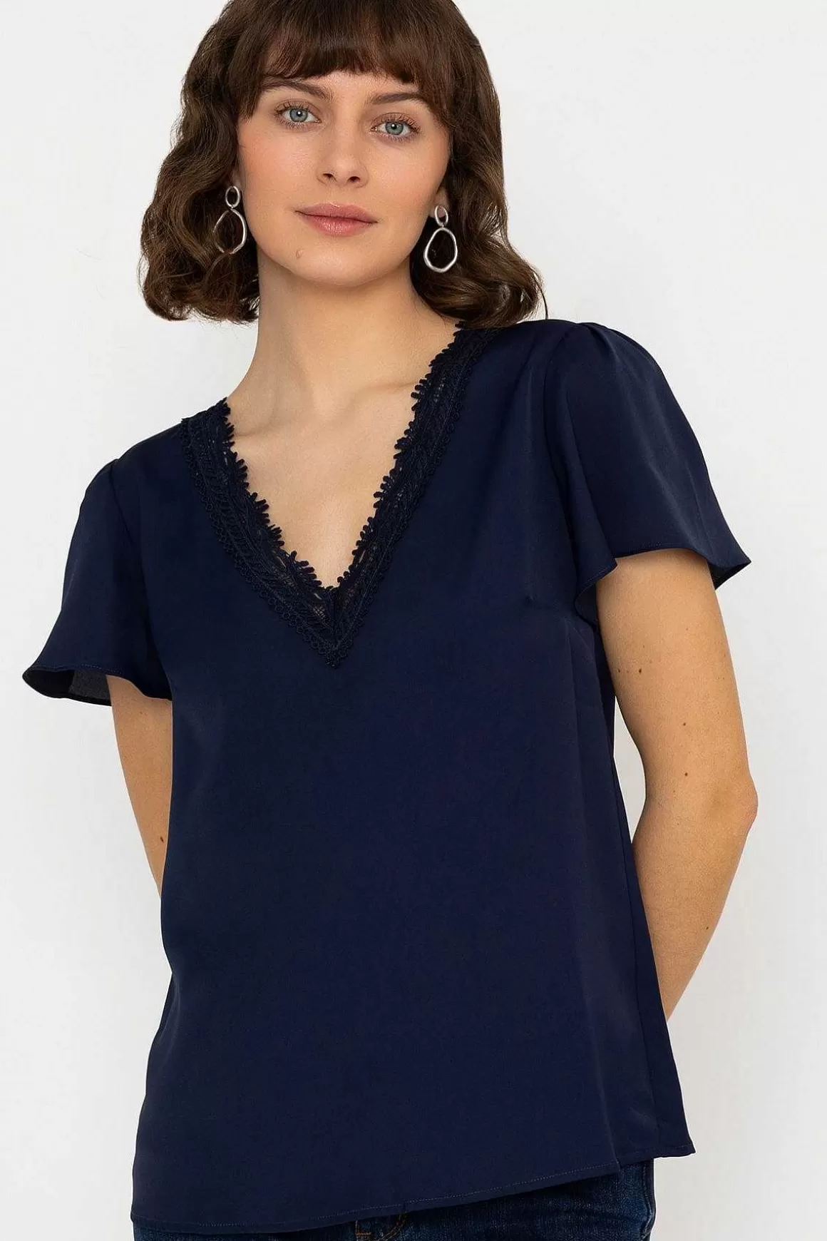 Rowen Avenue Lace V-Neck Top In Navy Best