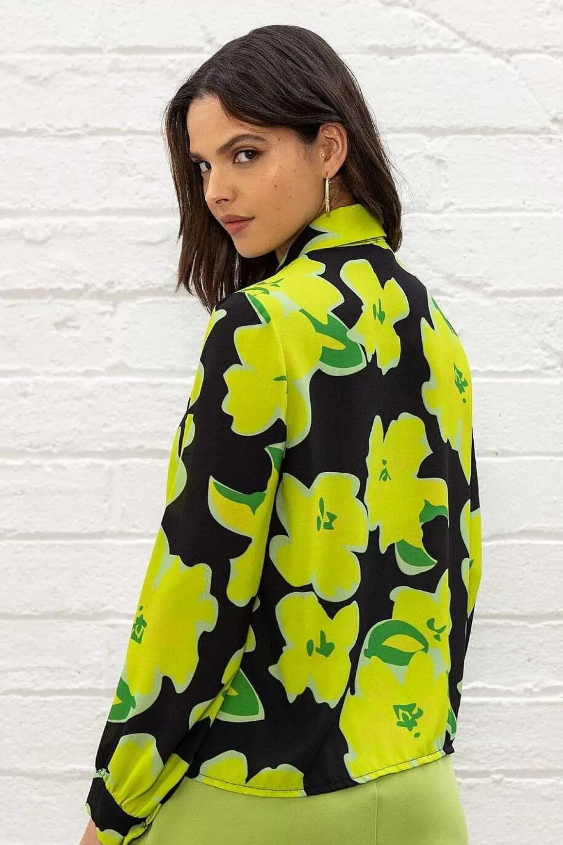 Pala D'oro Sport Lime Green Printed Blouse Flash Sale