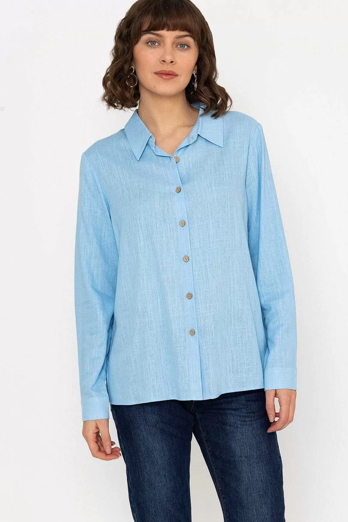 Kelly & Grace Weekend Linen Like Shirt In Blue Hot