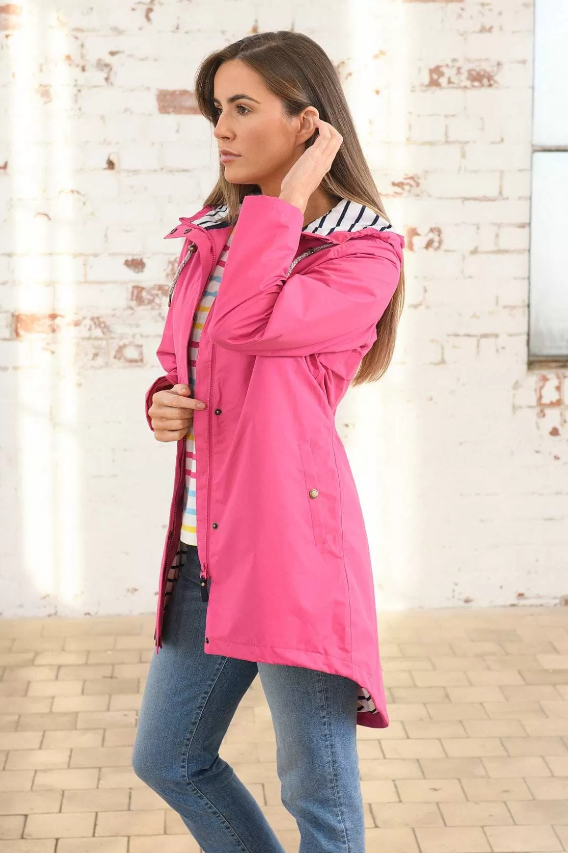 Lighthouse Long Beachcomber Jacket In Pink Hot