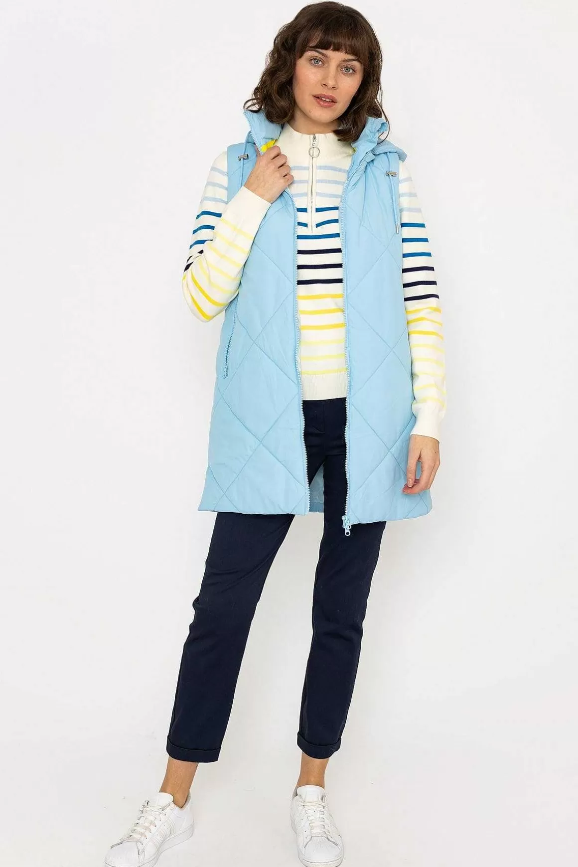 Kelly & Grace Weekend Long Hooded Gilet In Blue Online