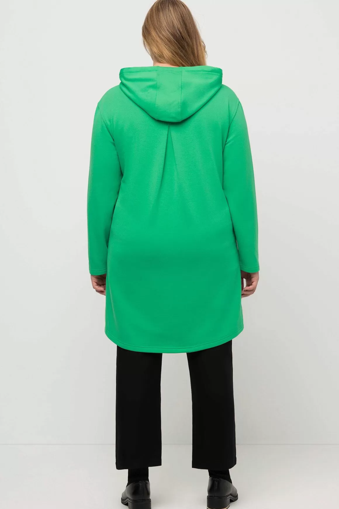 Ulla Popken Long Hooded Half Zipper Sweatshirt In Green Shop