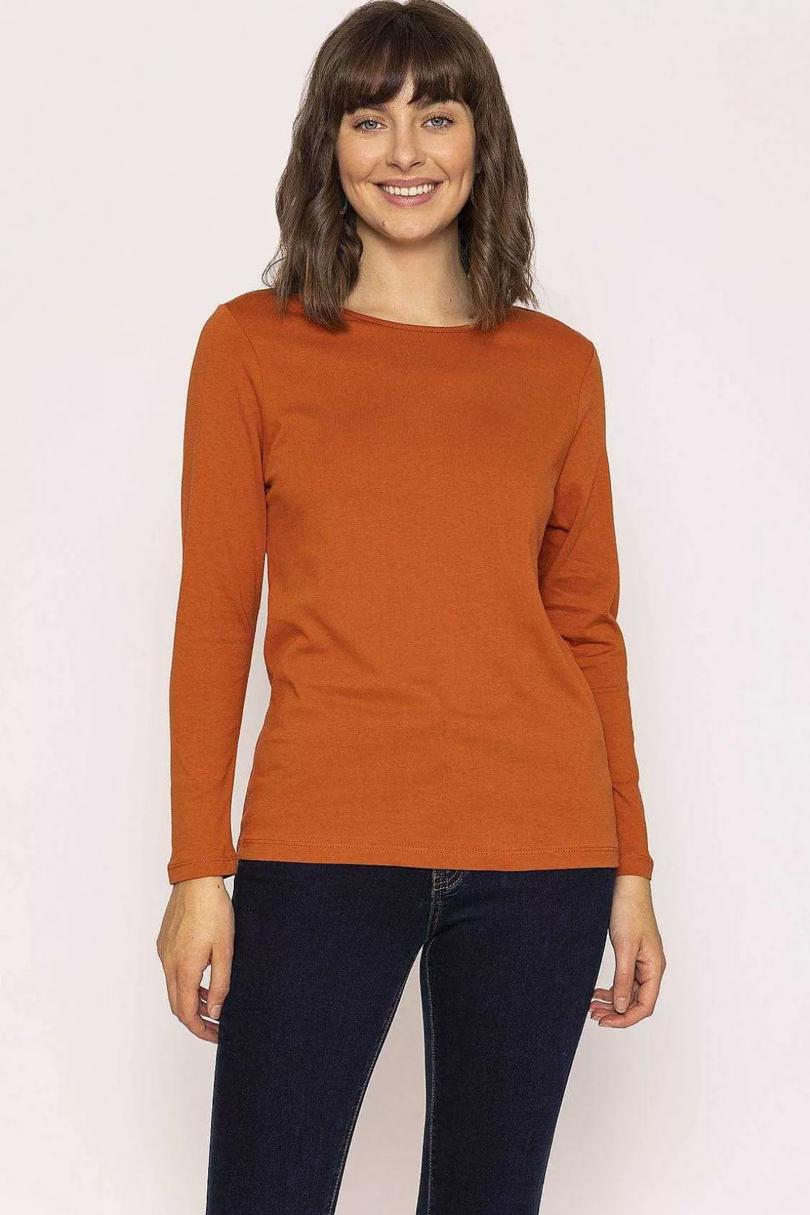 Kelly & Grace Weekend Long Sleeve Basic Tee In Rust Sale