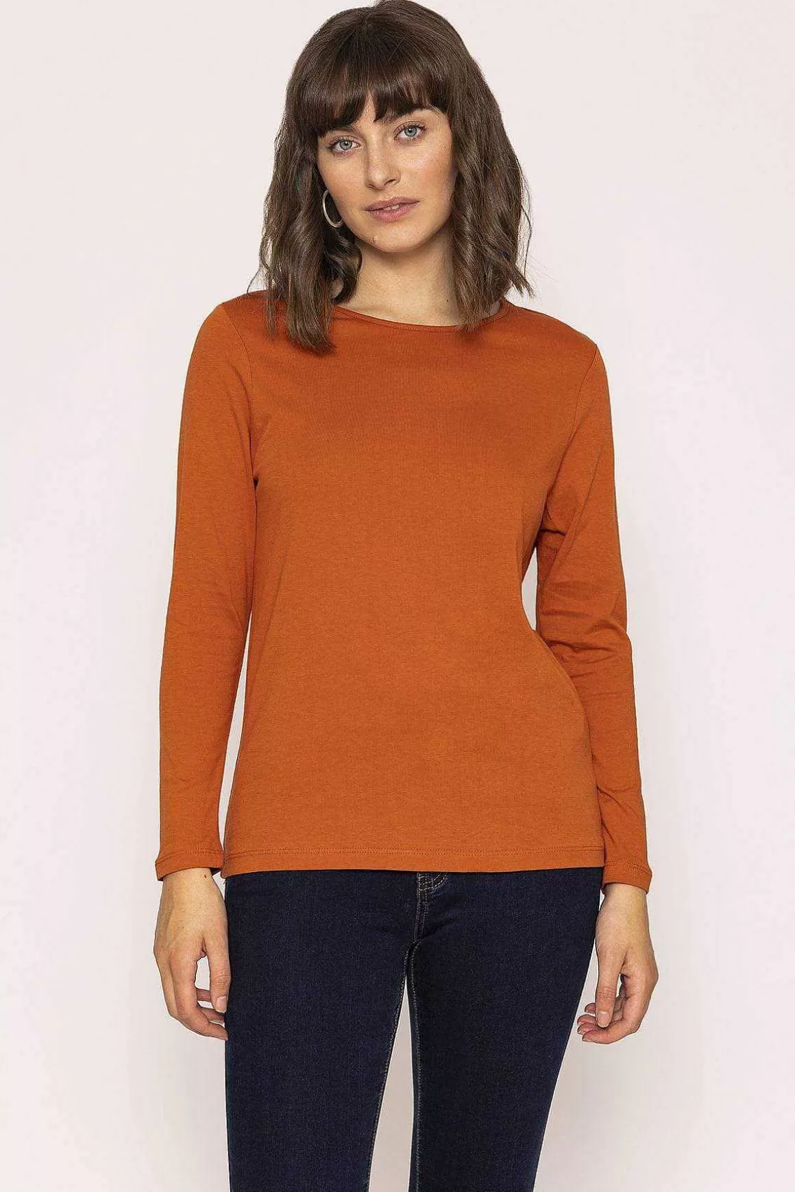 Kelly & Grace Weekend Long Sleeve Basic Tee In Rust Sale