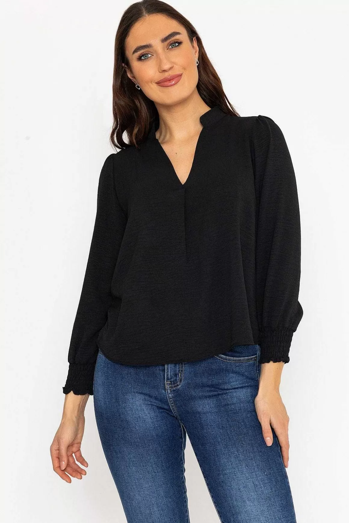 Pala D'oro Long Sleeve Collarless Top In Black Outlet