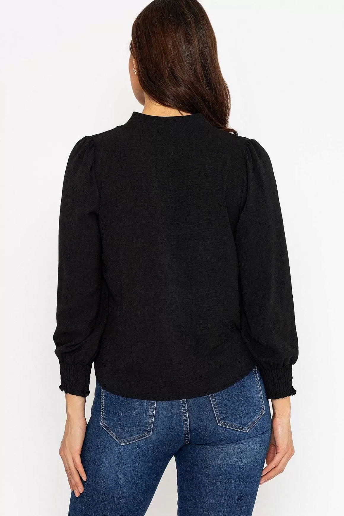 Pala D'oro Long Sleeve Collarless Top In Black Outlet