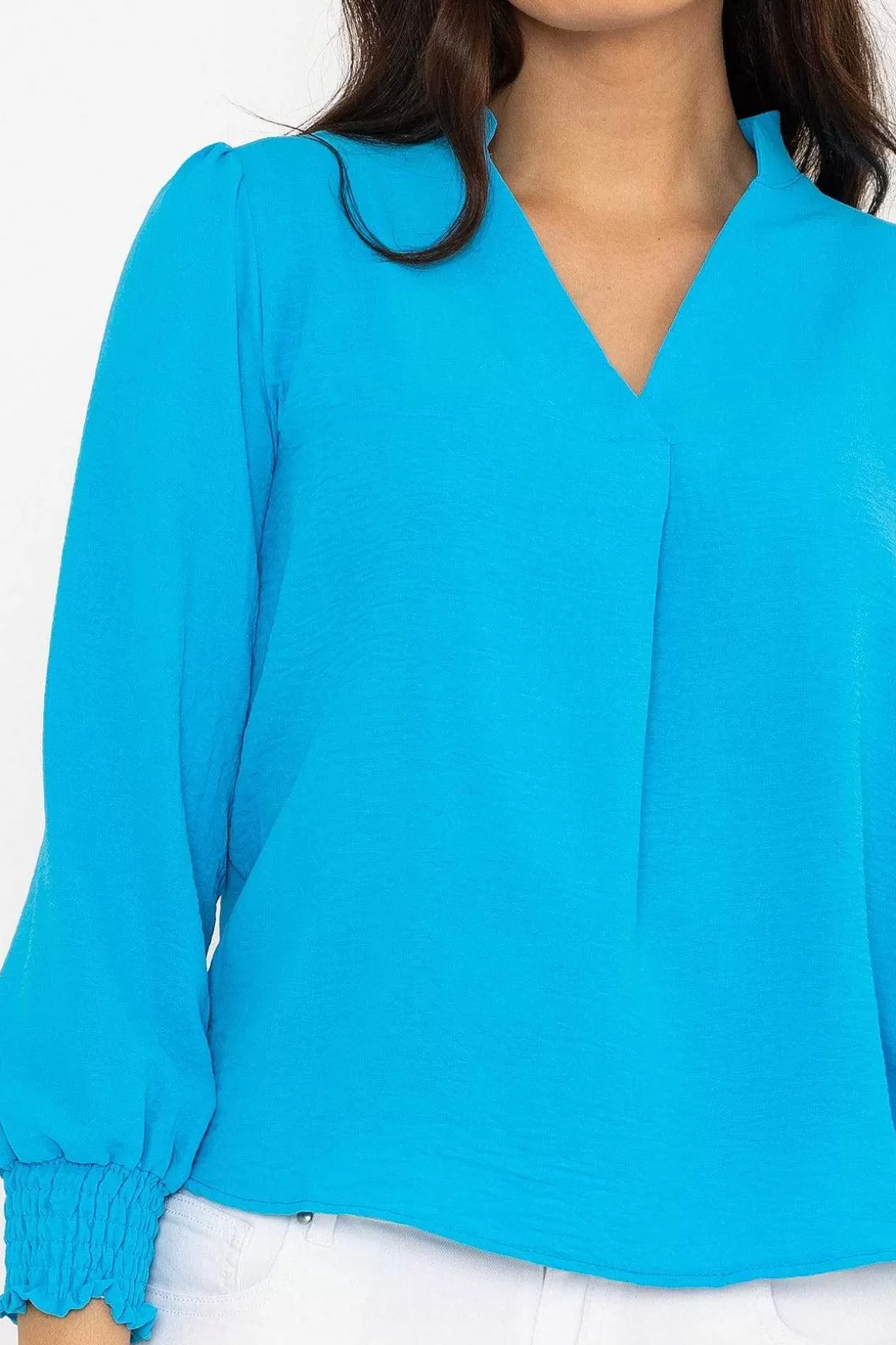 Pala D'oro Long Sleeve Collarless Top In Blue Hot