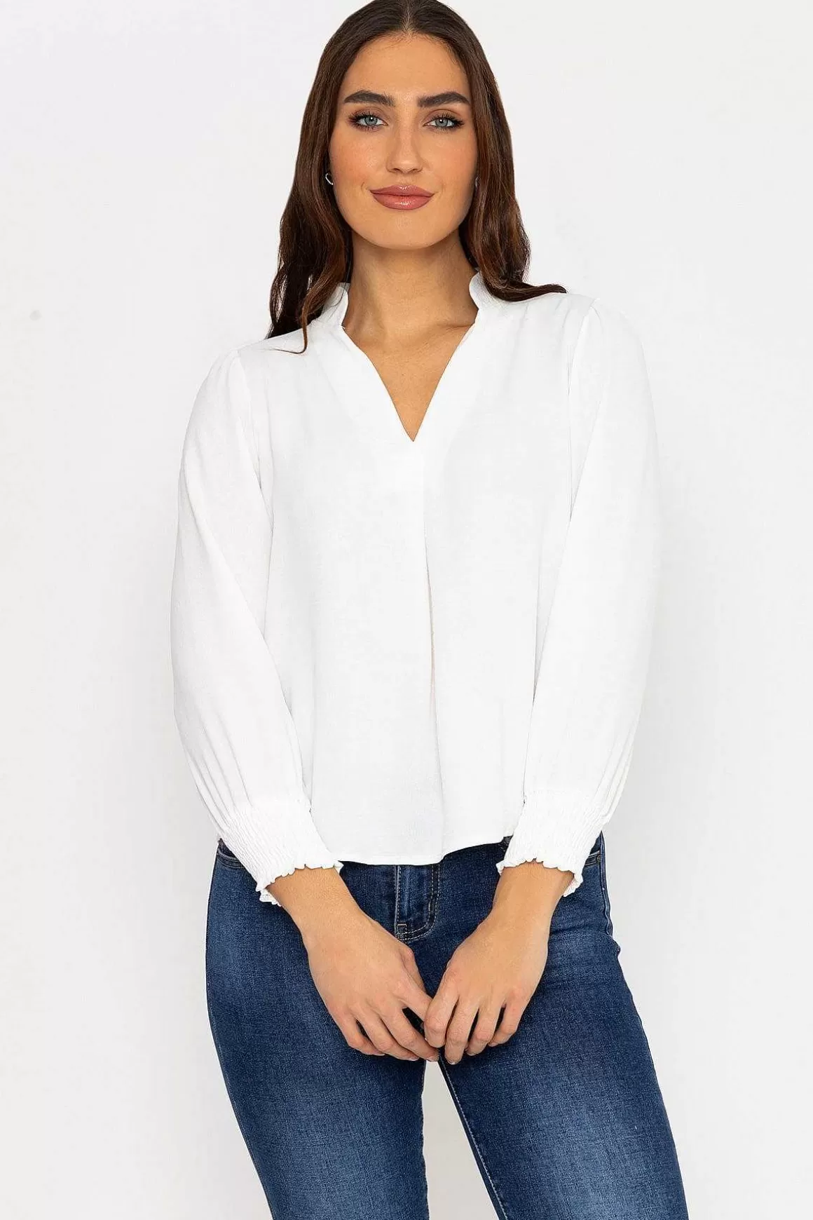 Pala D'oro Long Sleeve Collarless Top In Ecru Sale