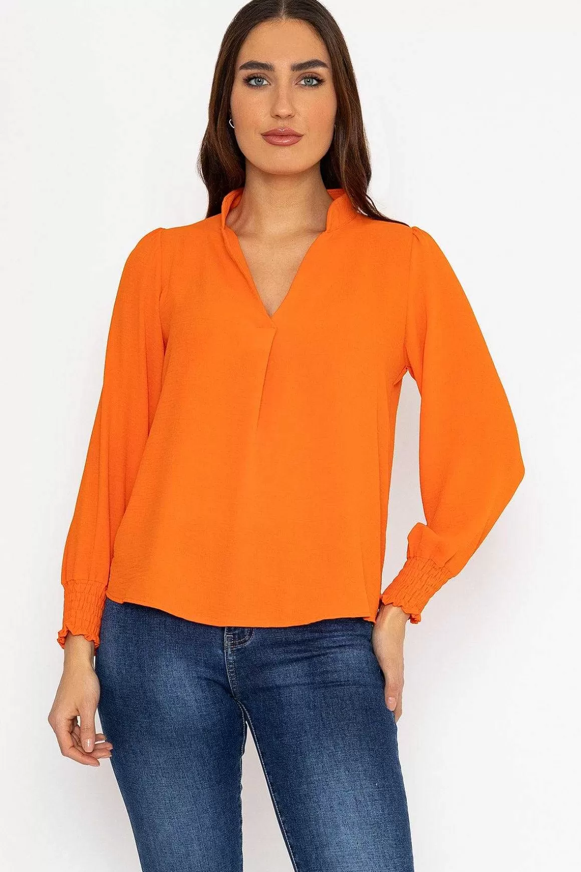 Pala D'oro Long Sleeve Collarless Top In Orange Discount