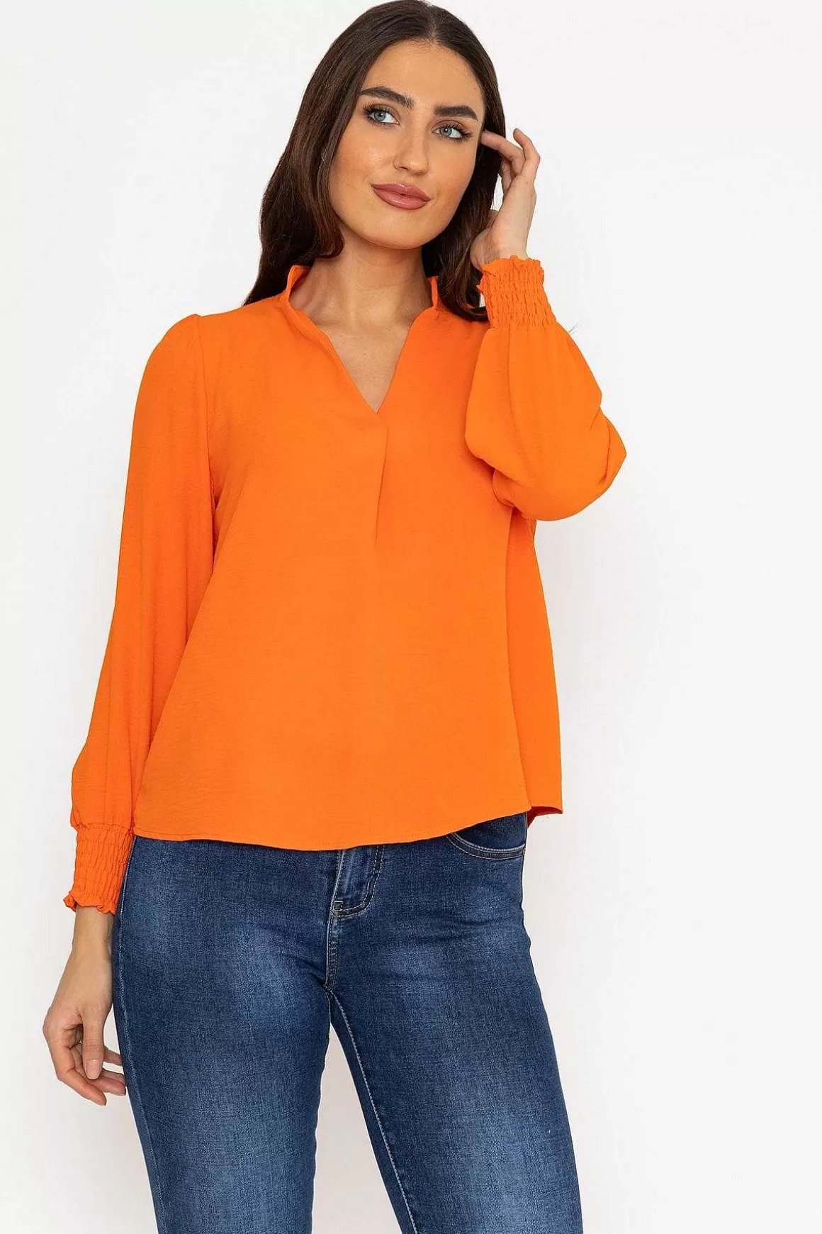 Pala D'oro Long Sleeve Collarless Top In Orange Discount