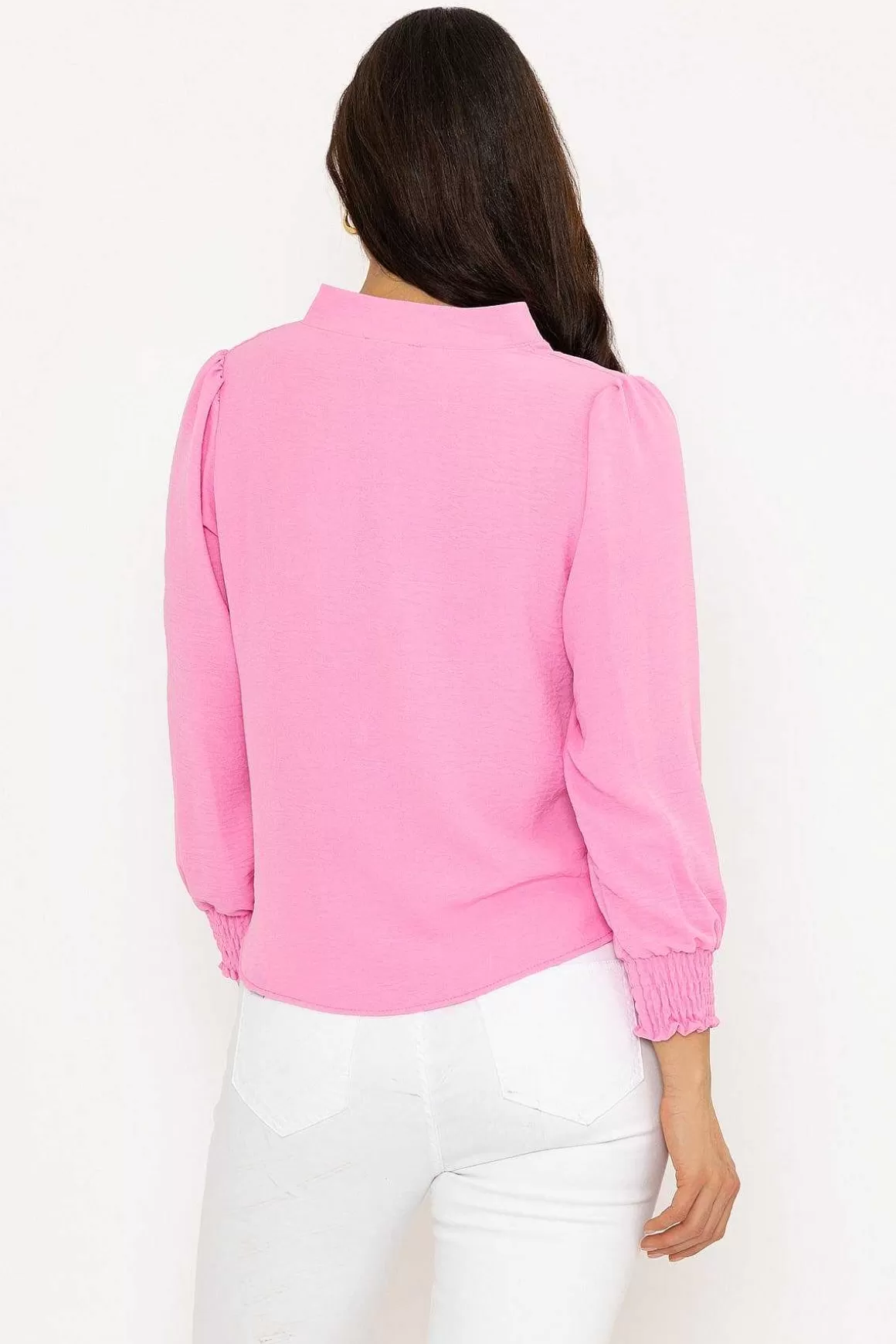 Pala D'oro Long Sleeve Collarless Top In Pink Shop