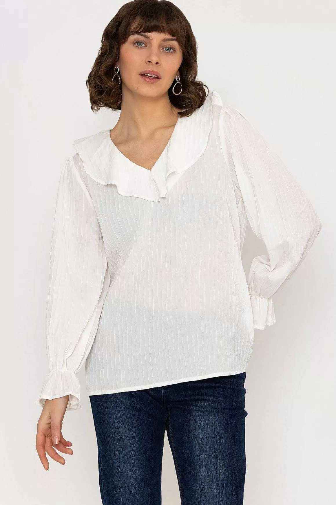 Rowen Avenue Long Sleeve Ruffle Blouse In Ivory Fashion