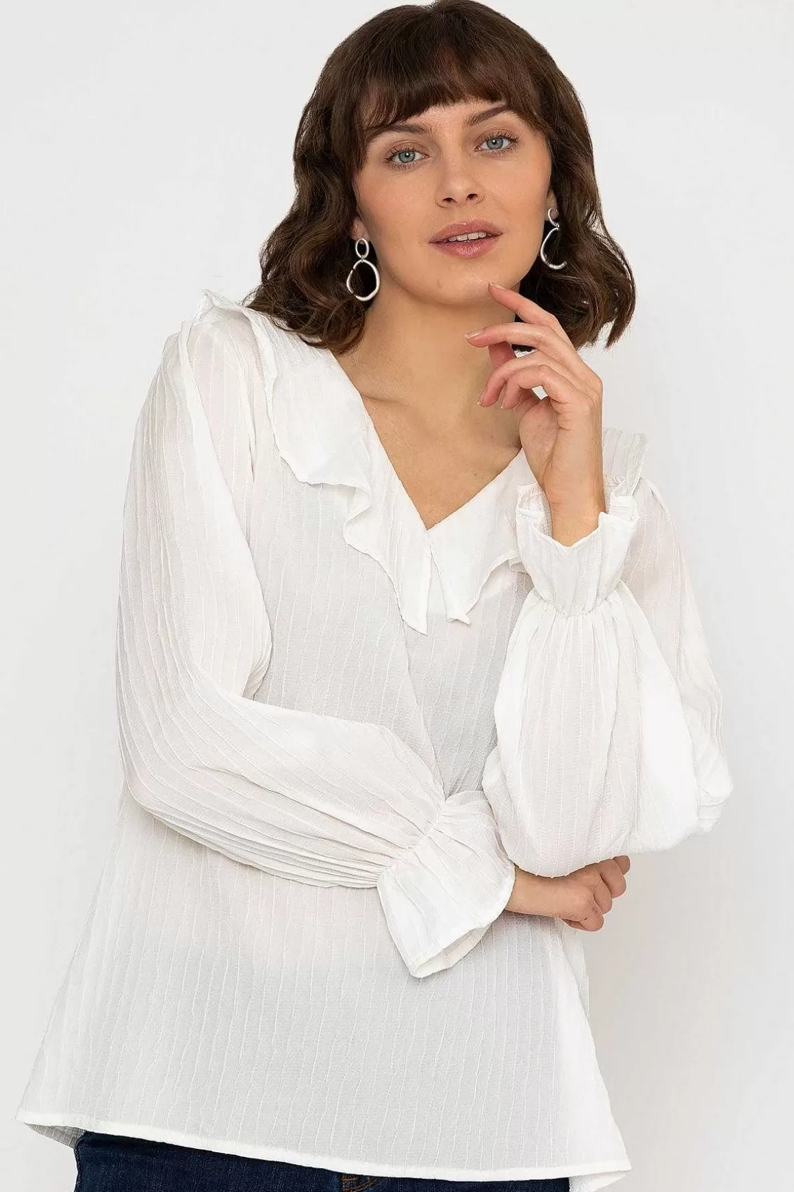 Rowen Avenue Long Sleeve Ruffle Blouse In Ivory Fashion