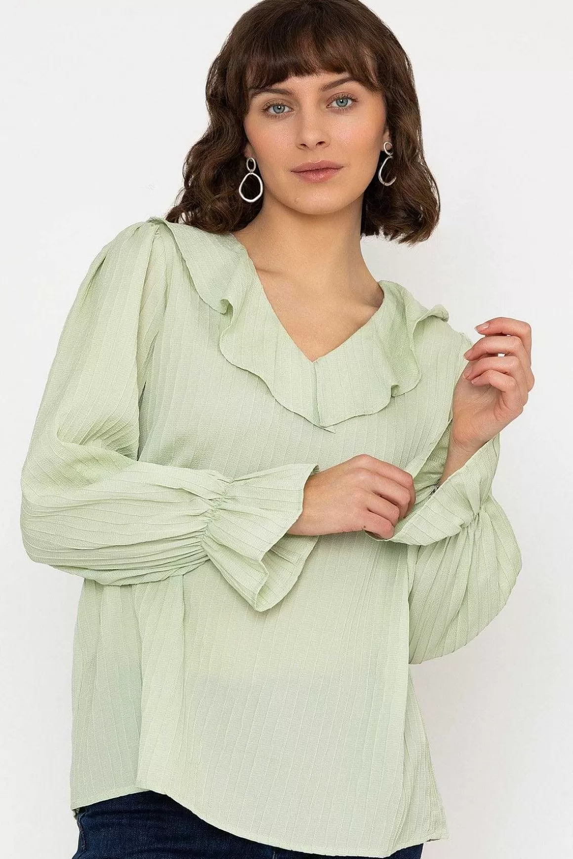 Rowen Avenue Long Sleeve Ruffle Blouse In Sage Fashion