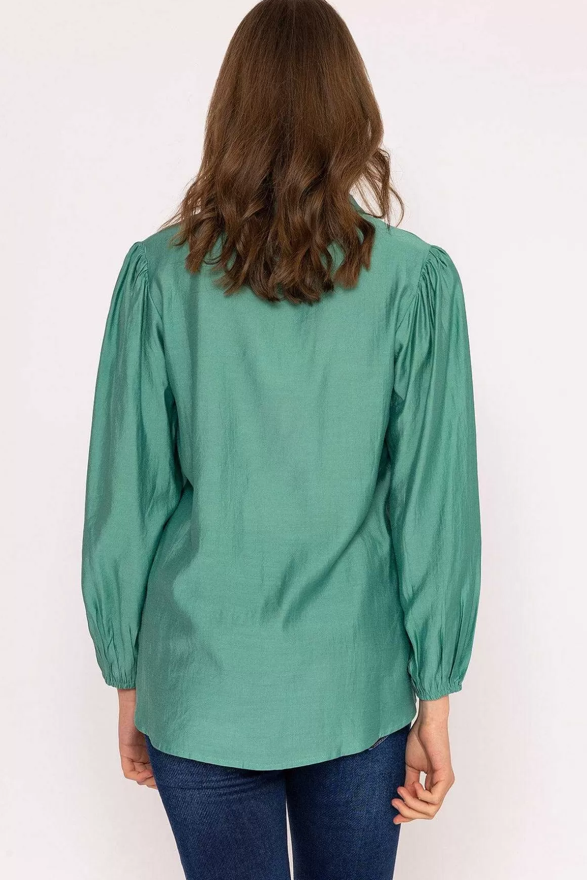 Rowen Avenue Long Sleeve Spring Blouse In Green Flash Sale