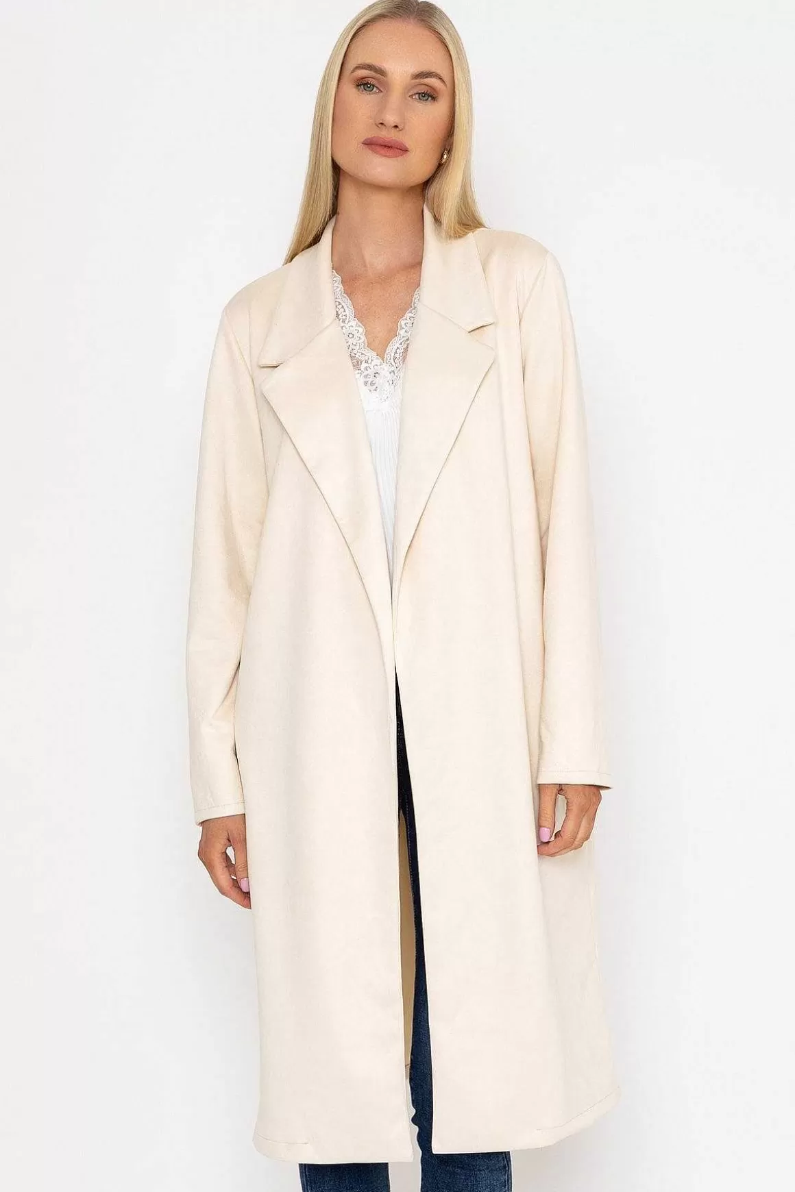 Pala D'oro Long Suede Coat In Beige Flash Sale