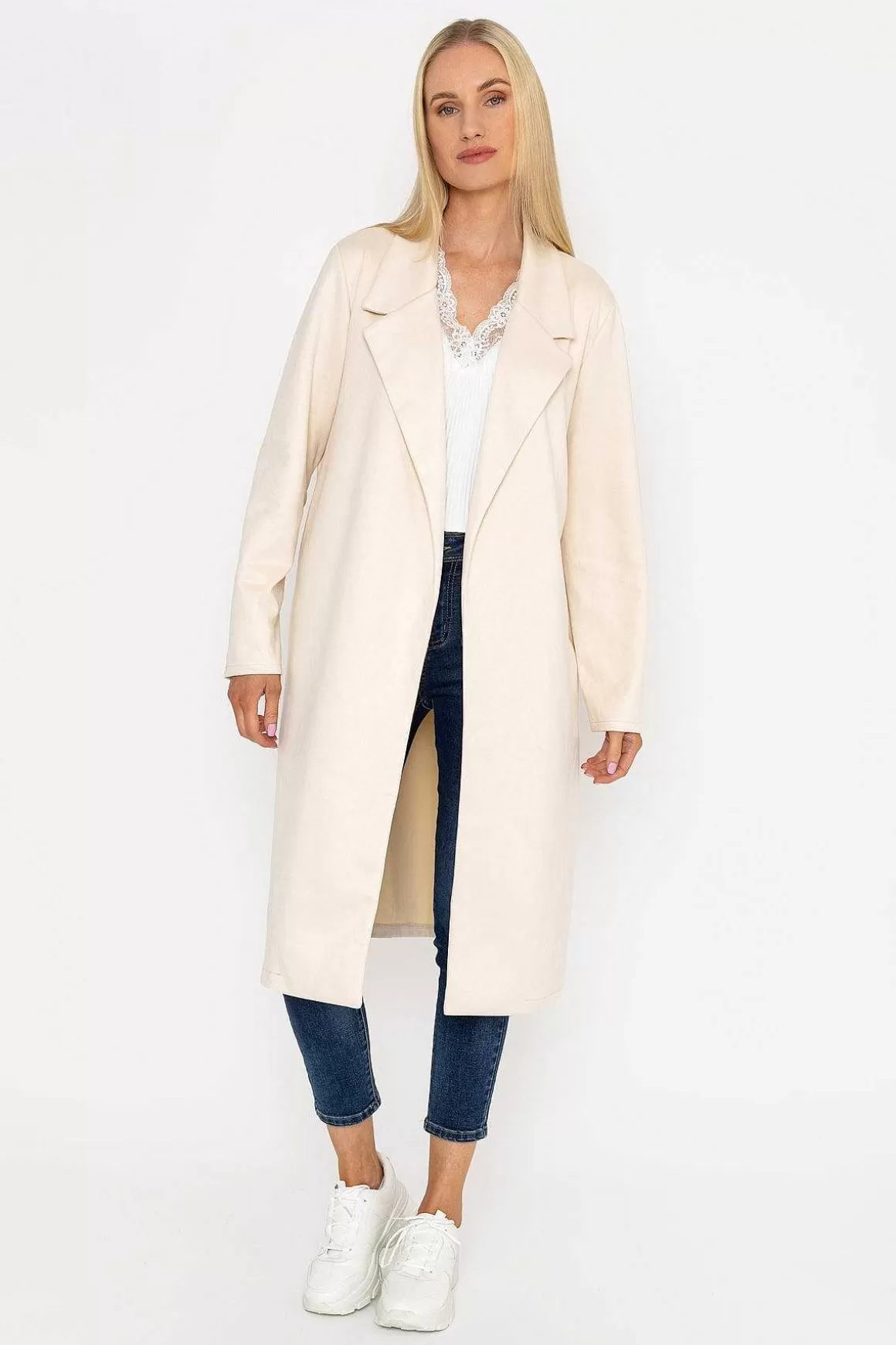 Pala D'oro Long Suede Coat In Beige Flash Sale