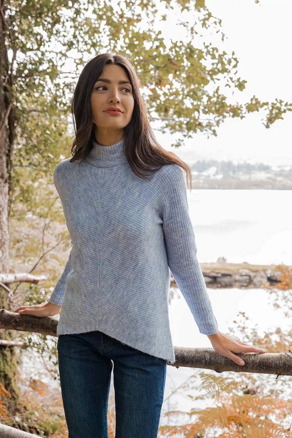 Kelly & Grace Weekend Longline High Neck Knit In Blue Best Sale