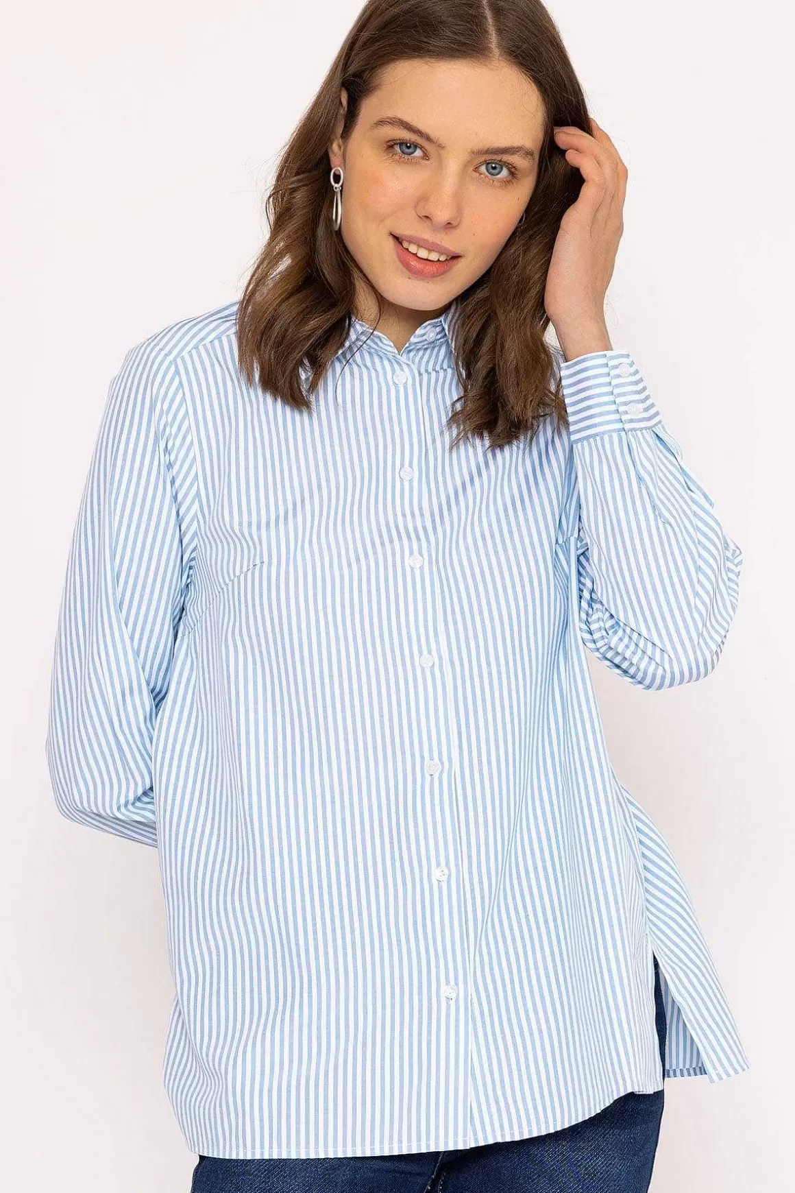 Kelly & Grace Weekend Longline Stripe Shirt In Blue Best