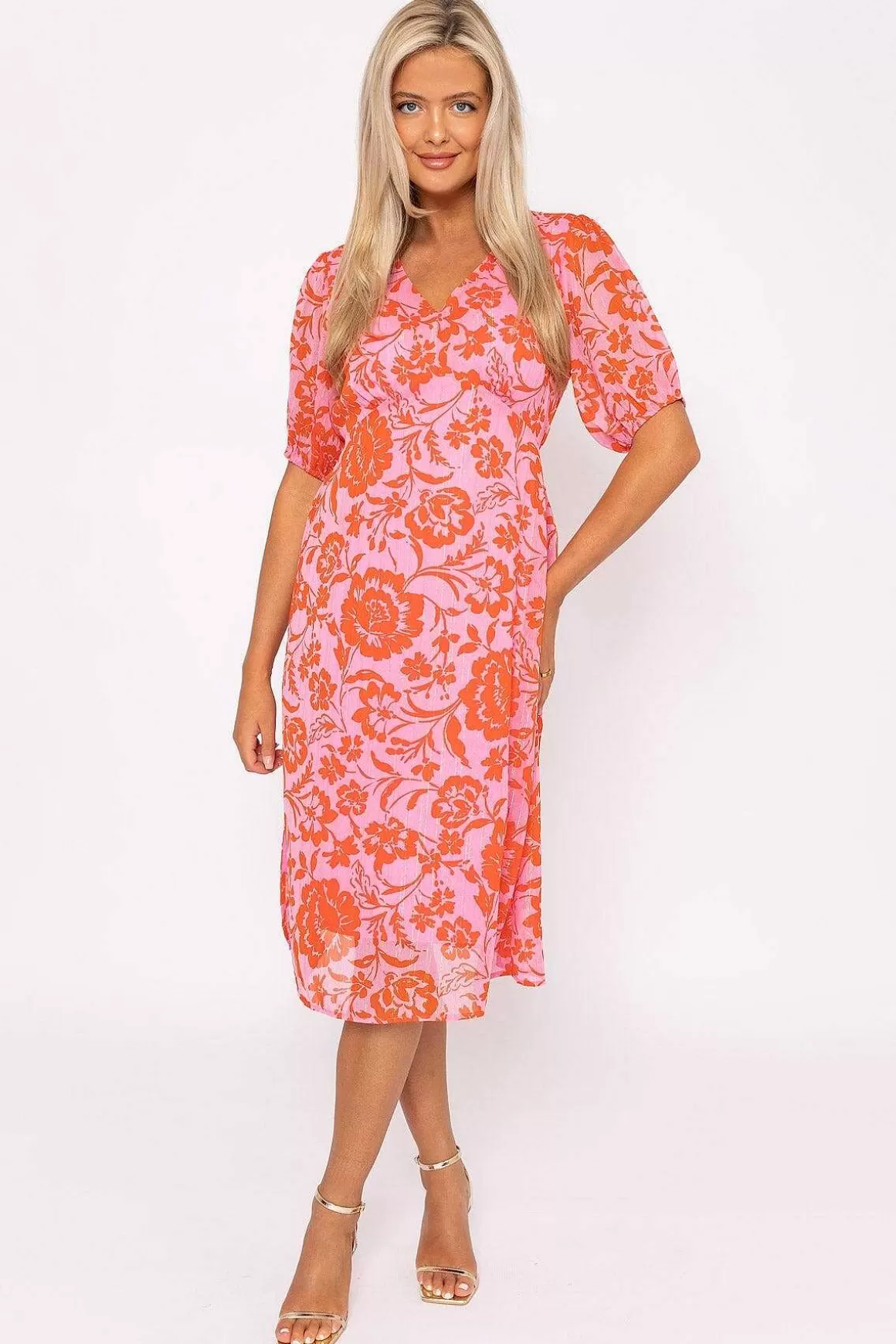 Rowen Avenue Luna Pink Print Midi Dress Shop