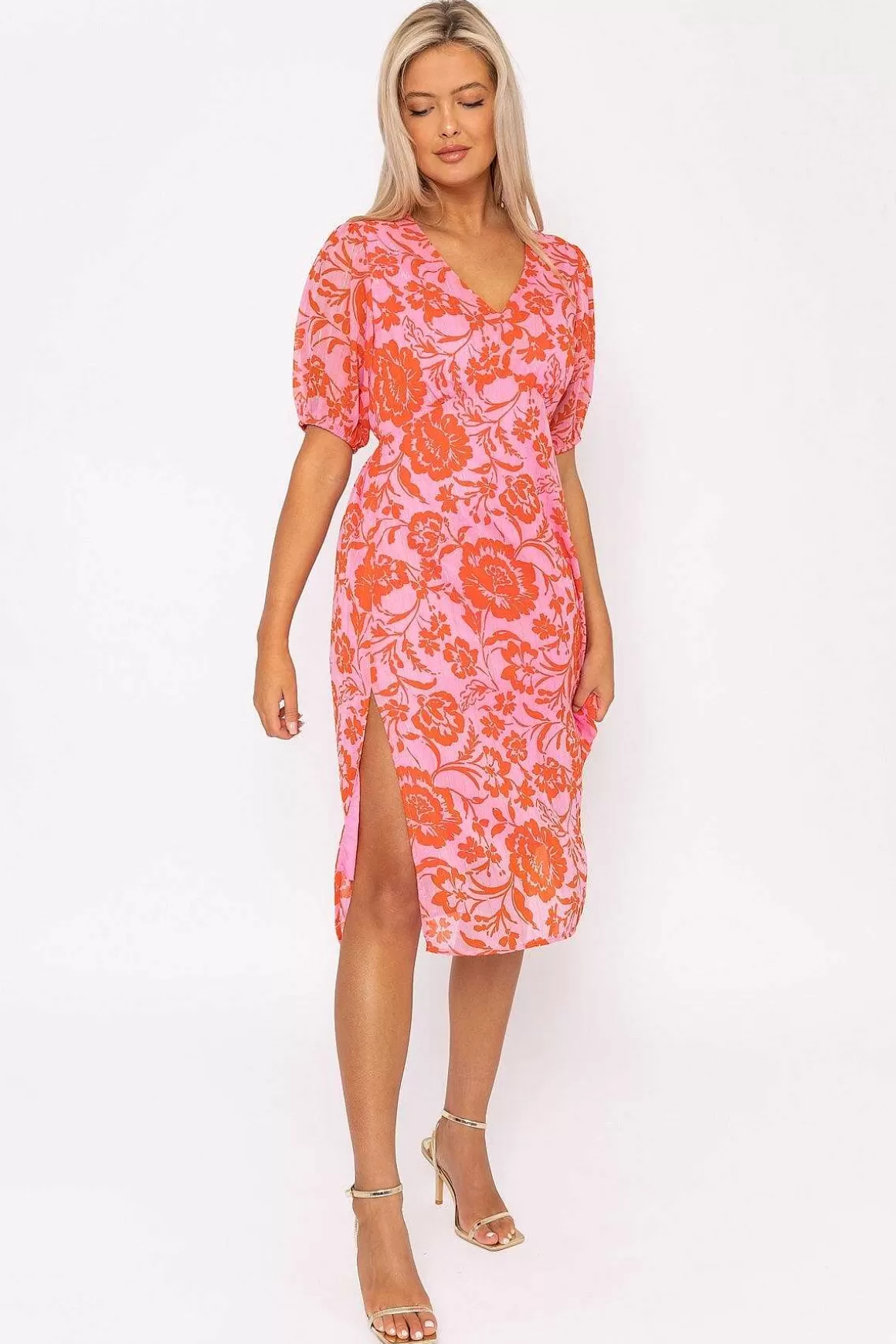 Rowen Avenue Luna Pink Print Midi Dress Shop