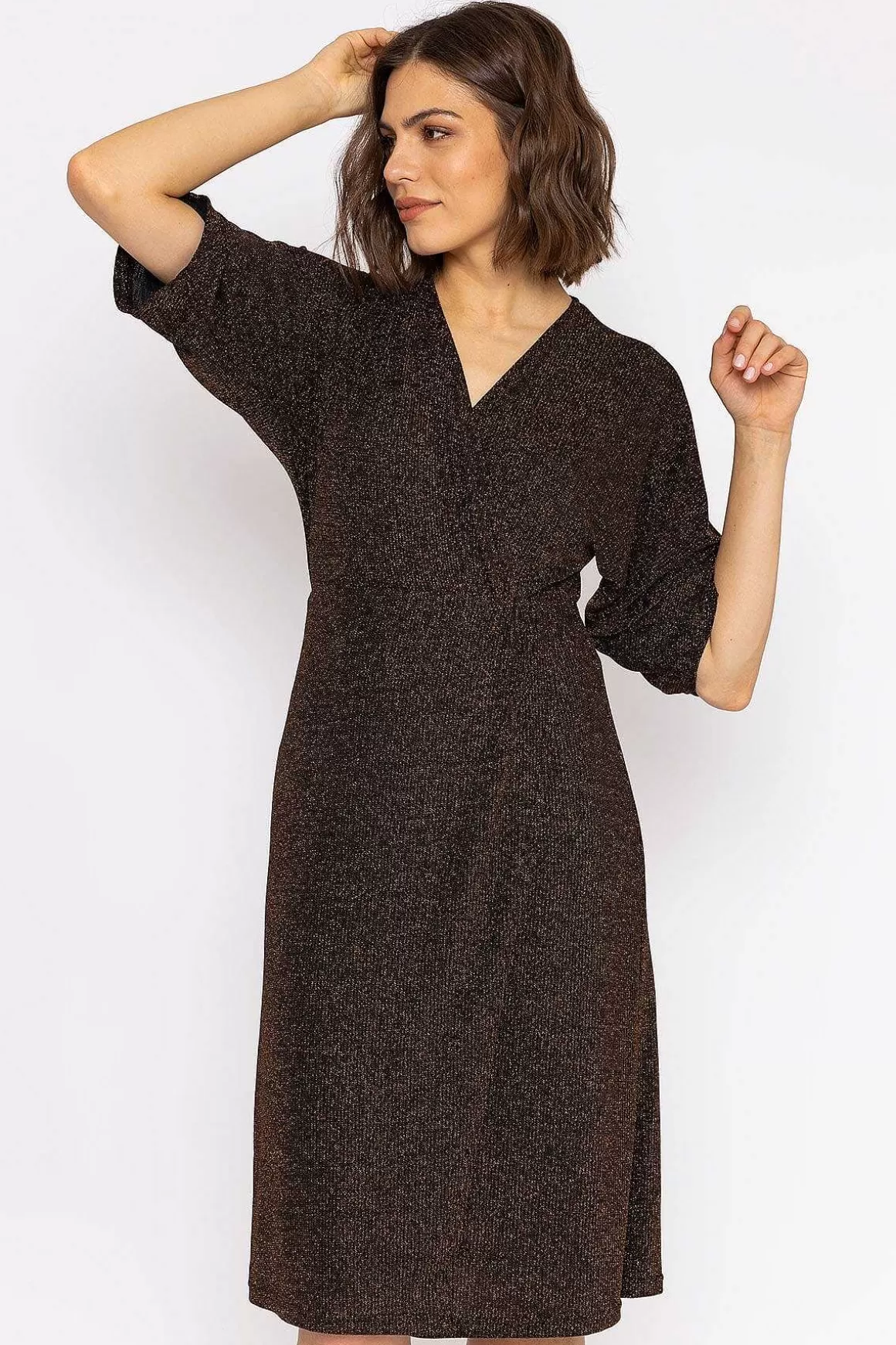 Rowen Avenue Lurex Wrap Dress In Bronze Outlet