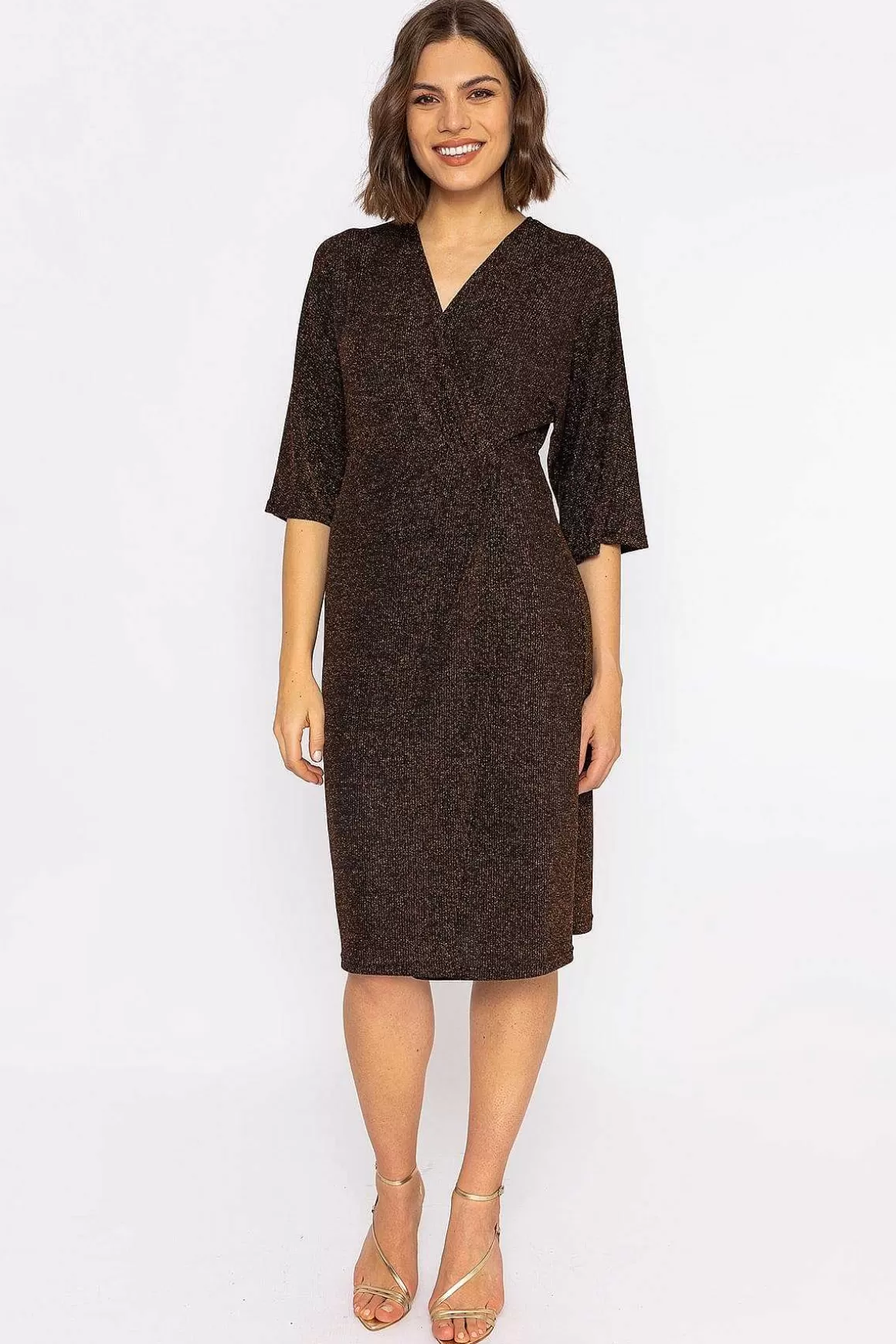 Rowen Avenue Lurex Wrap Dress In Bronze Outlet