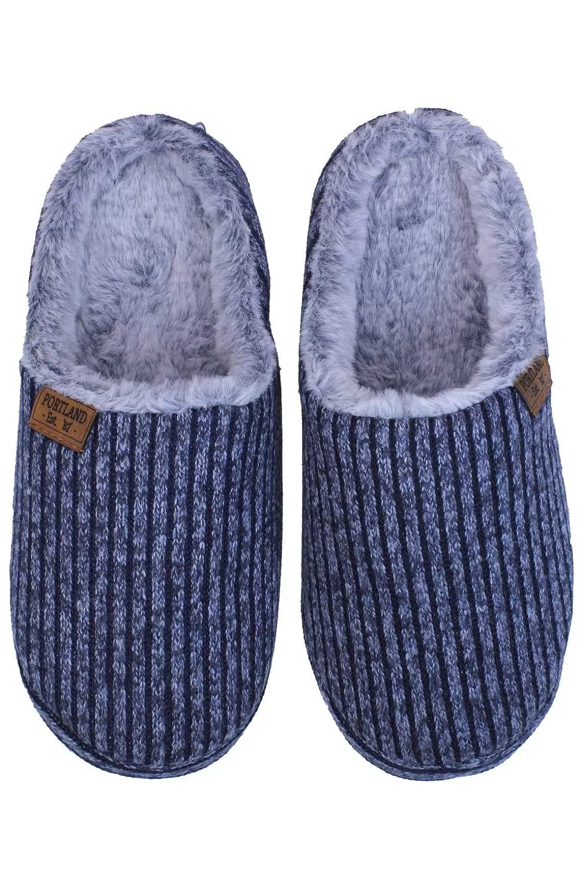 Portland Mens Chunky Knit Mule Slippers In Blue Shop