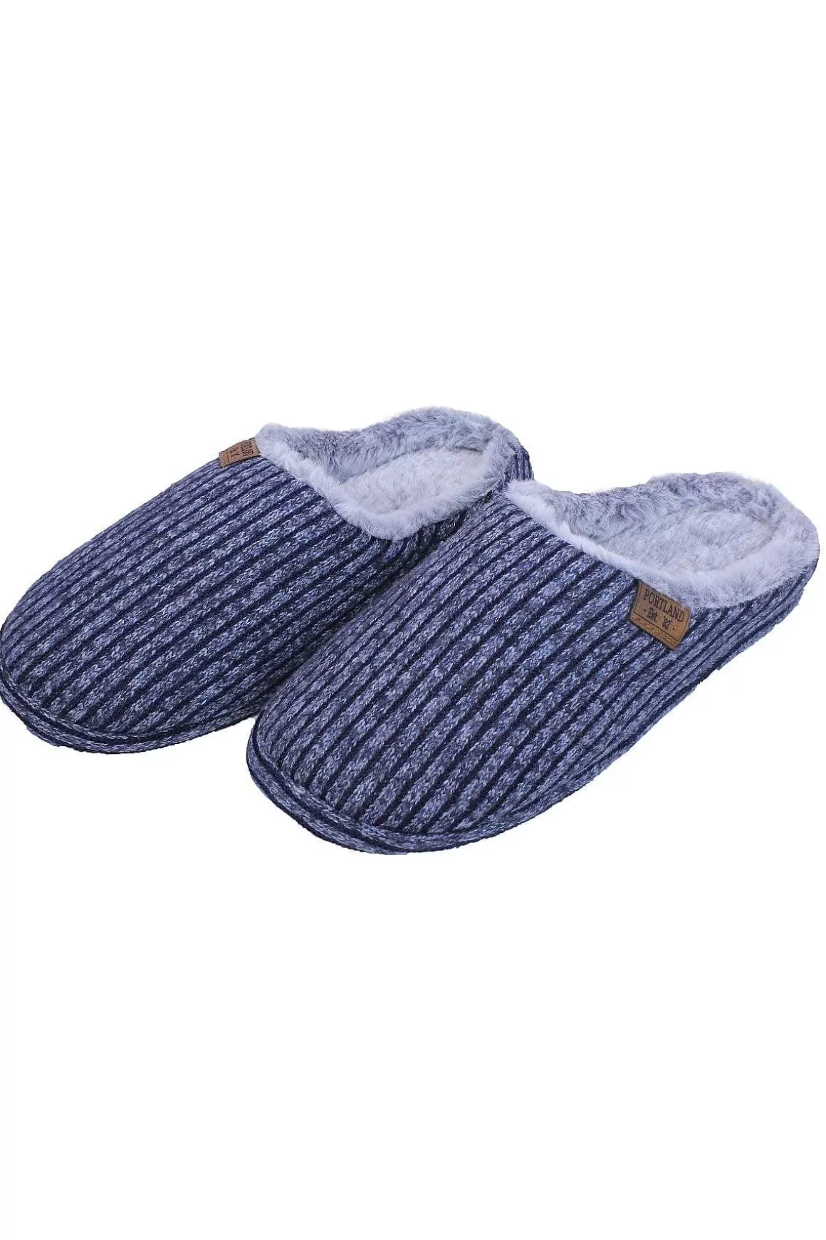 Portland Mens Chunky Knit Mule Slippers In Blue Shop