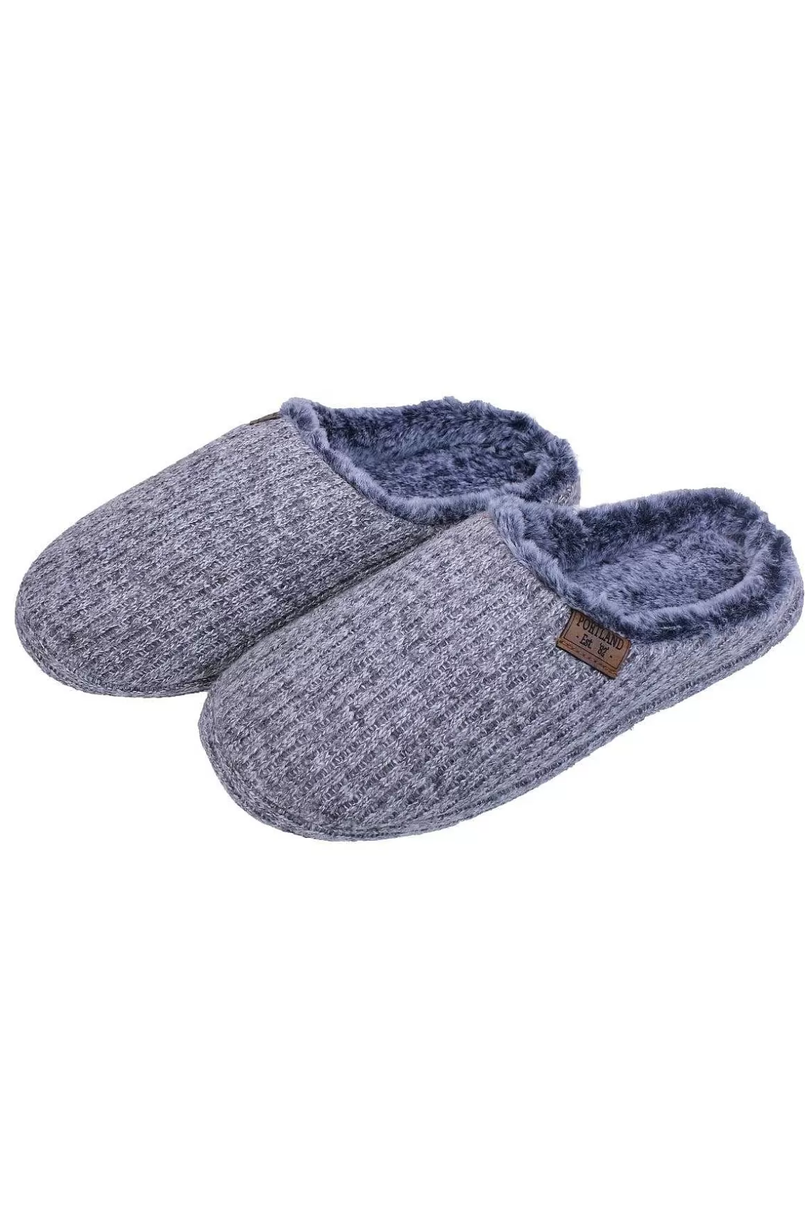 Portland Mens Chunky Knit Mule Slippers In Grey New