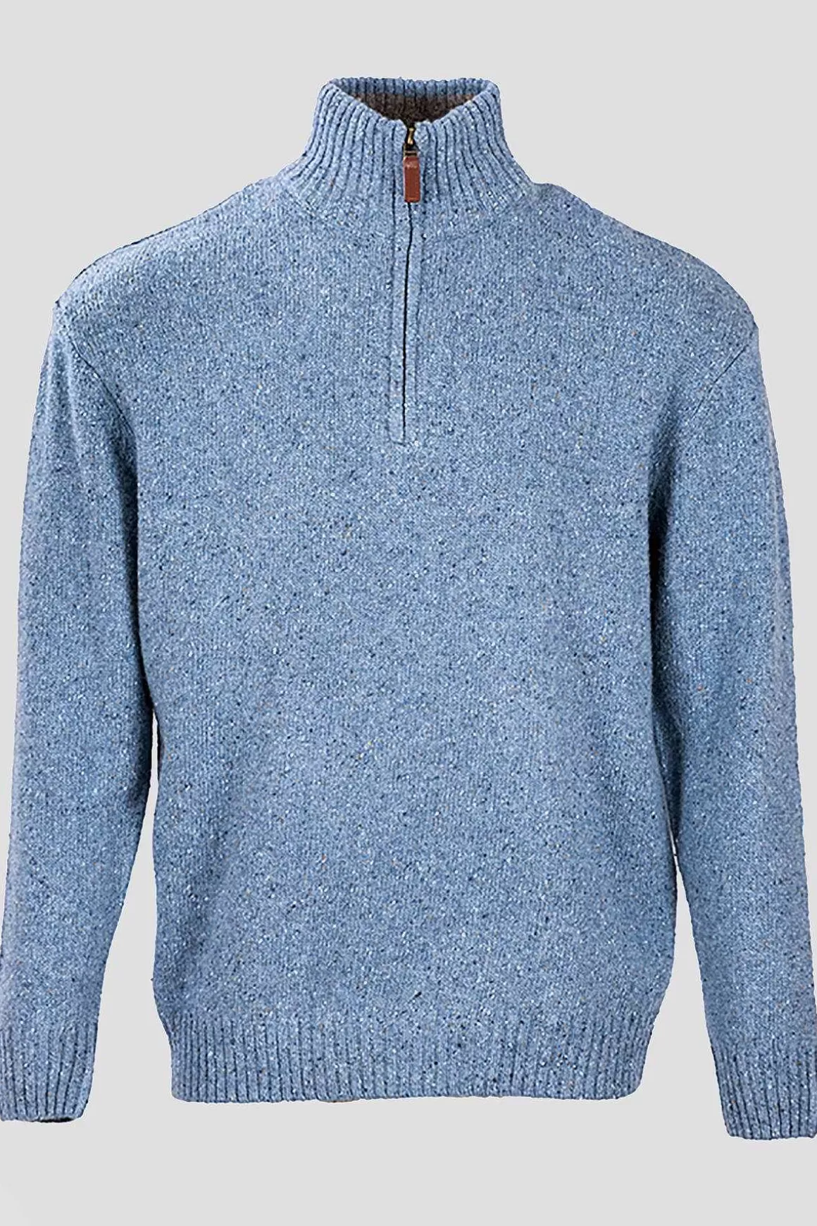 Aran Woollen Mills Men'S Donegal Blend V-Neck Zip Sweater In Blue Fashion