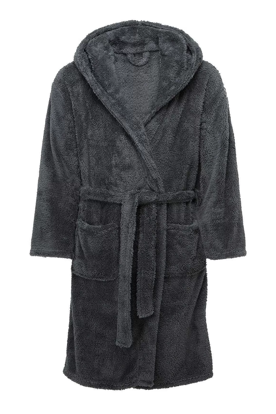 Marlon Sleepwear Mens Sherpa Hooded Fleece Robe In Charcoal Clearance