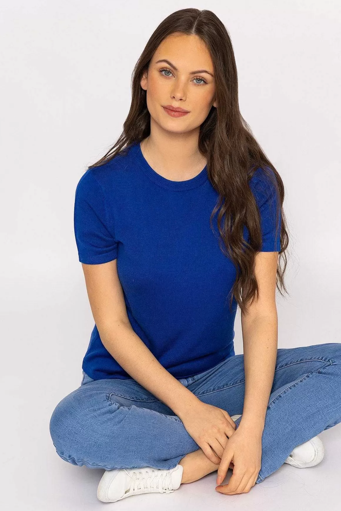 Kelly & Grace Weekend Merino Short Sleeve Crew In Cobalt Best